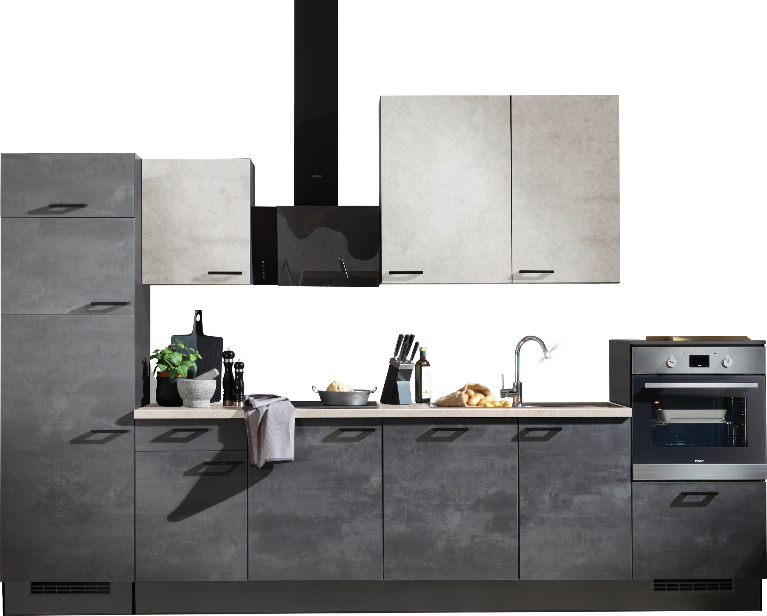 KÜCHENLEERBLOCK 340 cm   in Graphitfarben, Weiß  - Schwarz/Graphitfarben, Design, Holzwerkstoff/Metall (340cm) - Xora