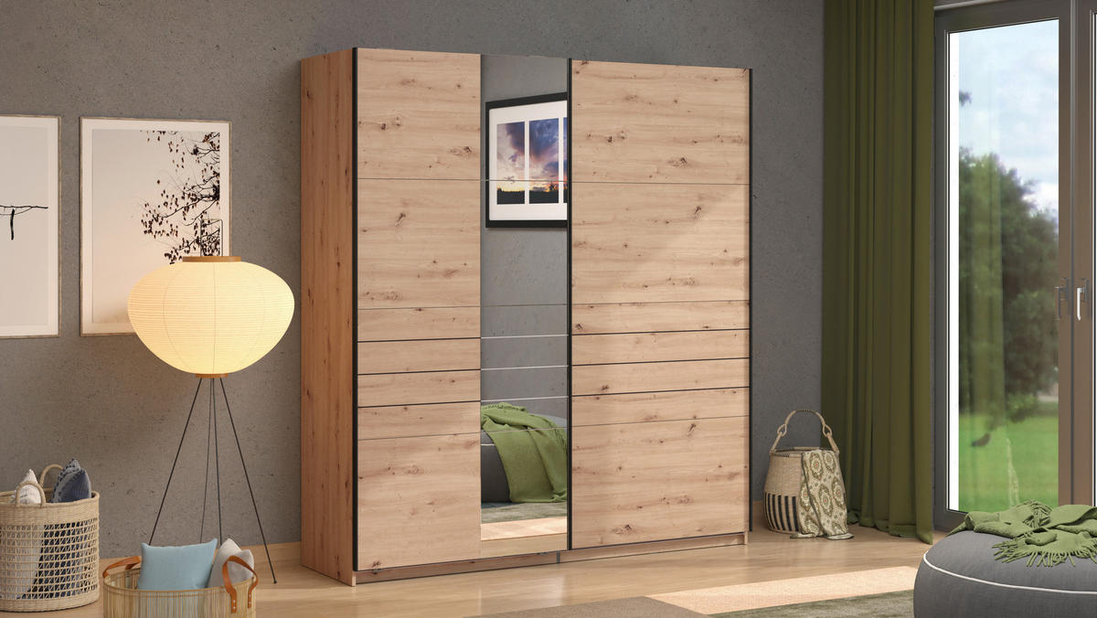 SKRIŇA S POS. DVER. – HOR.VED, dub artisan, 195/217,5/61 cm - čierna/dub artisan, Basics, kov/kompozitné drevo (195/217,5/61cm) - Xora