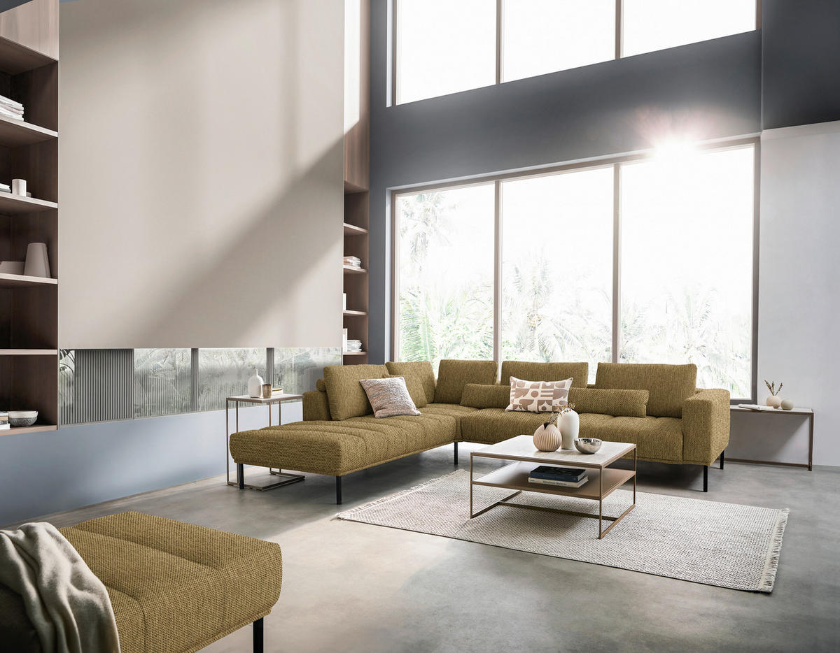 ECKSOFA Flachgewebe Messingfarben  - Messingfarben/Schwarz, Design, Textil/Metall (270/308cm) - Pure Home Lifestyle