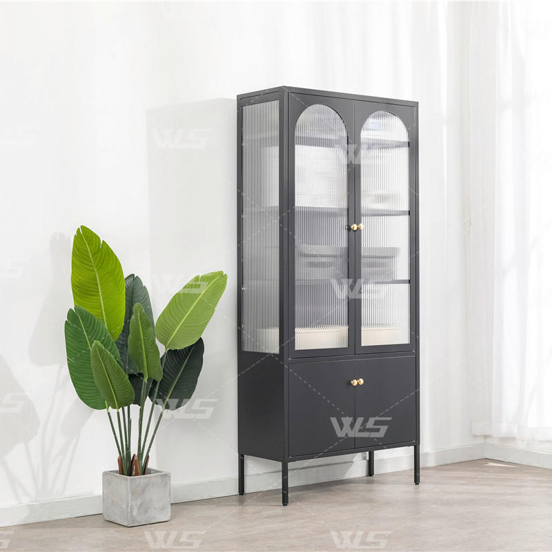 VITRINE  in Schwarz, Transparent  - Transparent/Goldfarben, Design, Glas/Metall (80/185/40cm) - MID.YOU