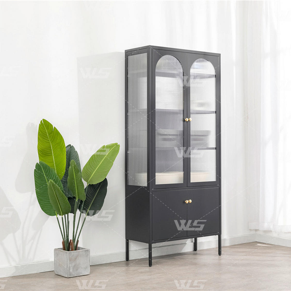 VITRINE  in Schwarz, Transparent  - Transparent/Goldfarben, Design, Glas/Metall (80/185/40cm) - MID.YOU