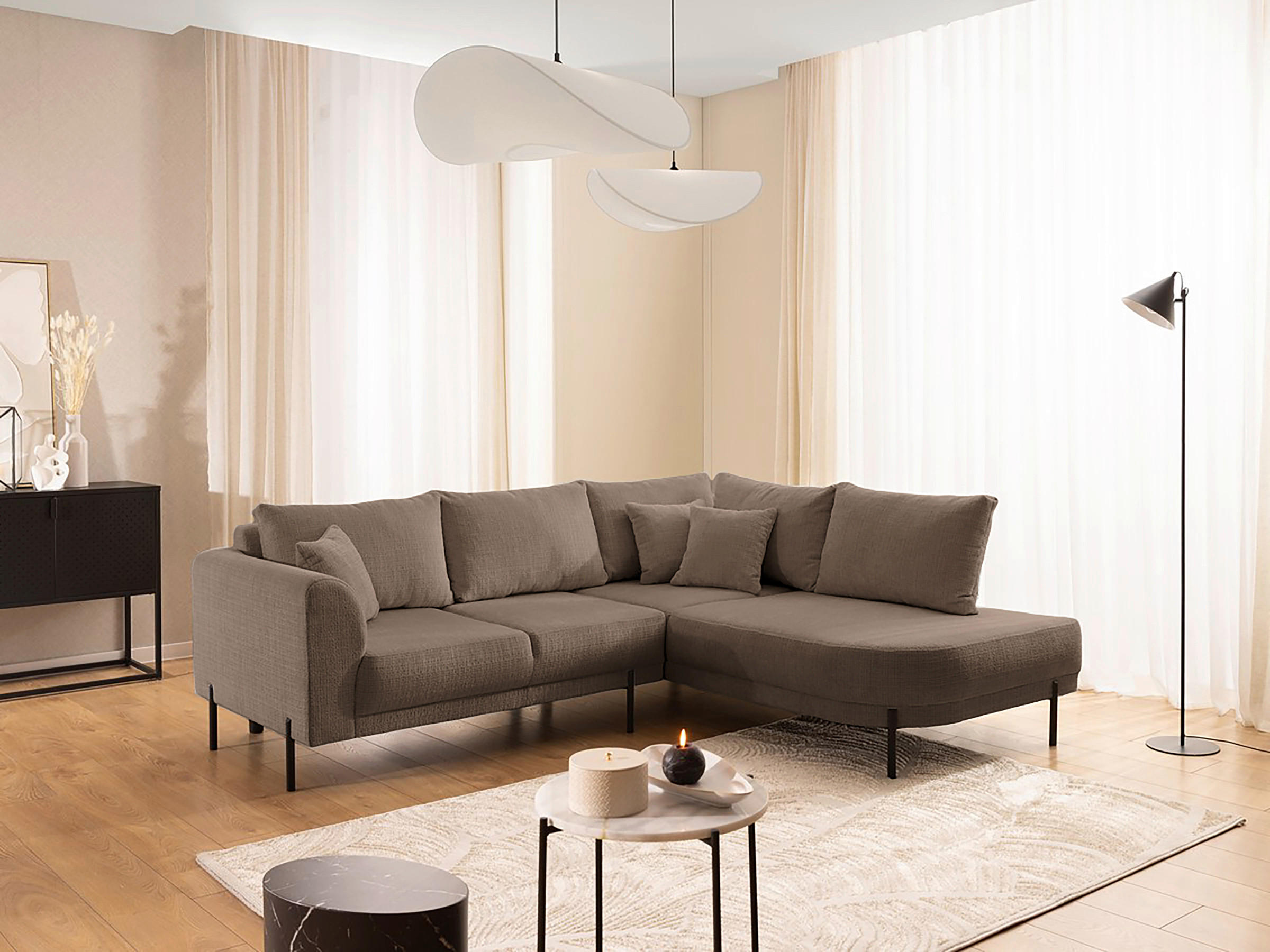 ECKSOFA Mauris Taupe Chenille Rückenkissen  - Taupe/Schwarz, Design, Kunststoff/Textil (233/200cm) - Livetastic