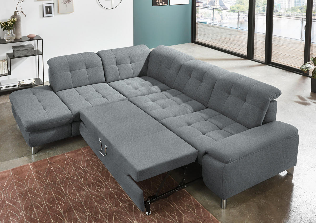 ECKSOFA in Chenille Blaugrau  - Chromfarben/Blaugrau, Design, Textil/Metall (260/310cm) - Beldomo Speed