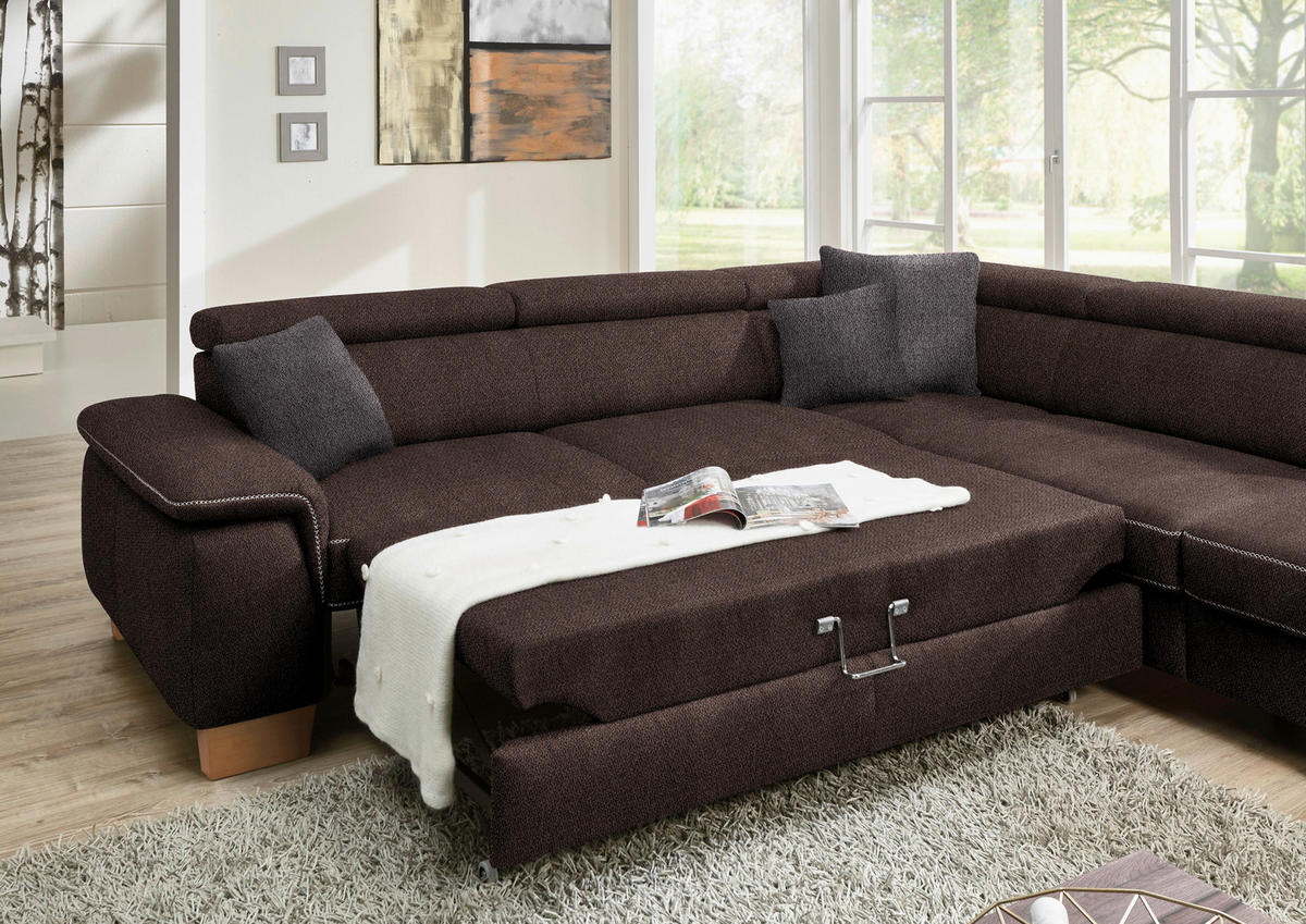 ECKSOFA in Mikrofaser Dunkelbraun  - Eichefarben/Dunkelbraun, Natur, Holz/Textil (226/273cm) - Beldomo System