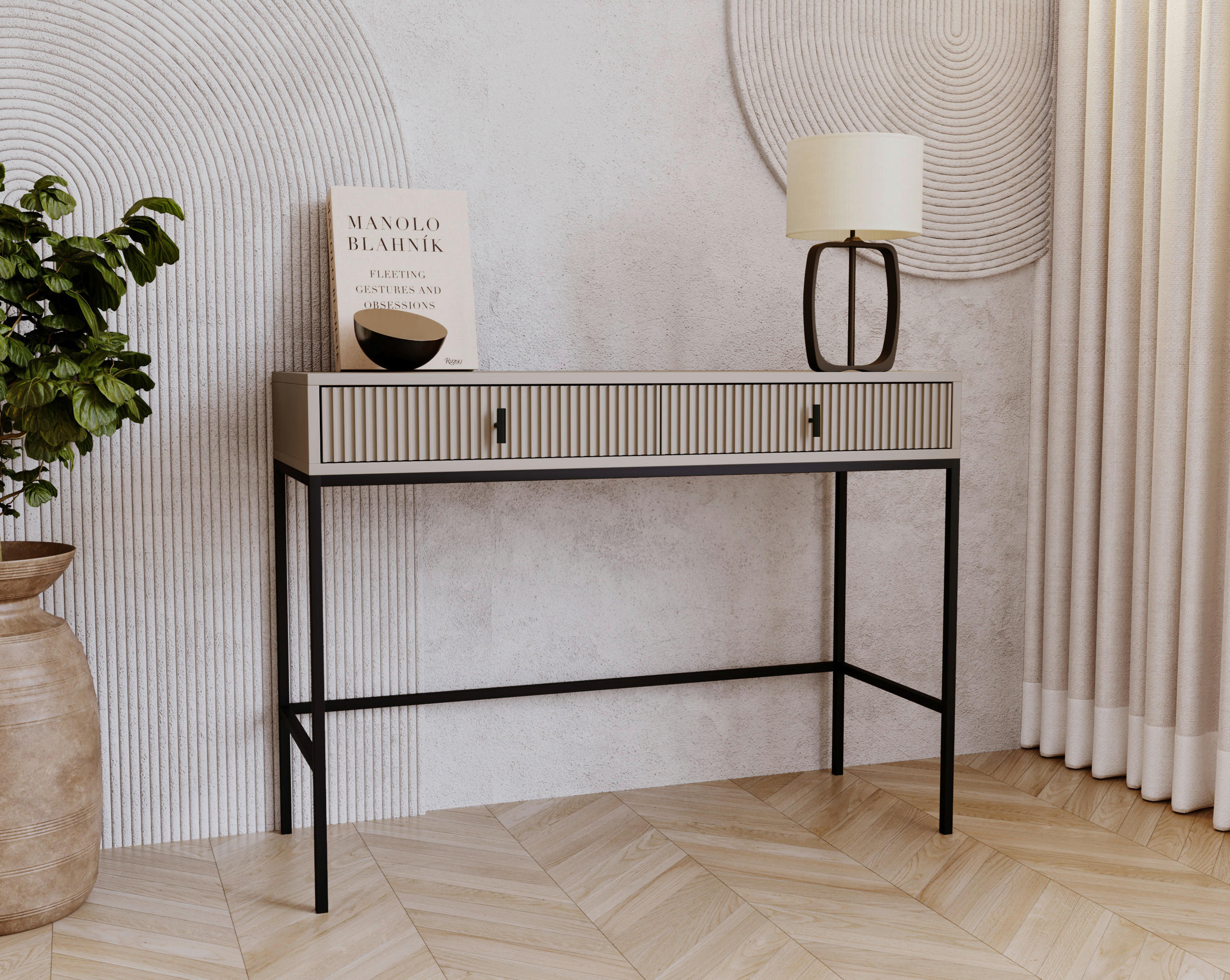 SCHMINKTISCH Kaschmir - Kaschmir/Schwarz, Design, Holzwerkstoff/Metall (104,2/50/77cm) - Xora