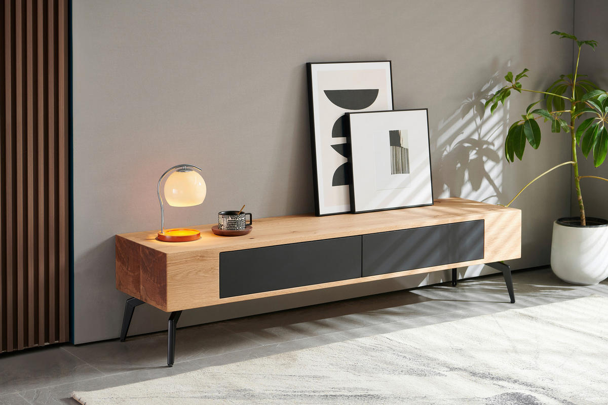LOWBOARD  in 160/38/40 cm  - Schwarz/Naturfarben, Design, Holz/Metall (160/38/40cm) - Livetastic
