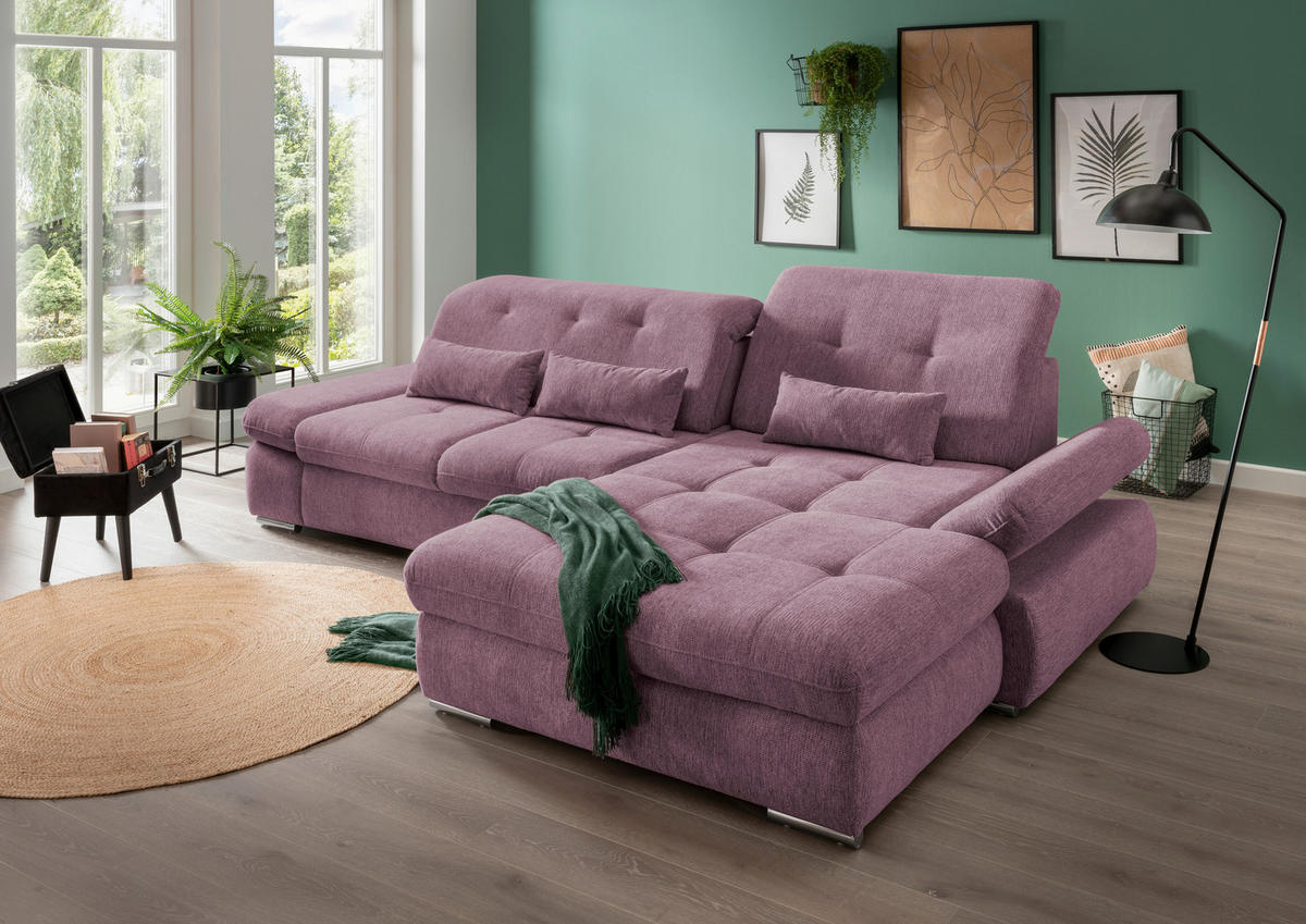 ECKSOFA in Chenille Brombeere  - Chromfarben/Brombeere, Design, Textil/Metall (300/196cm) - Livetastic
