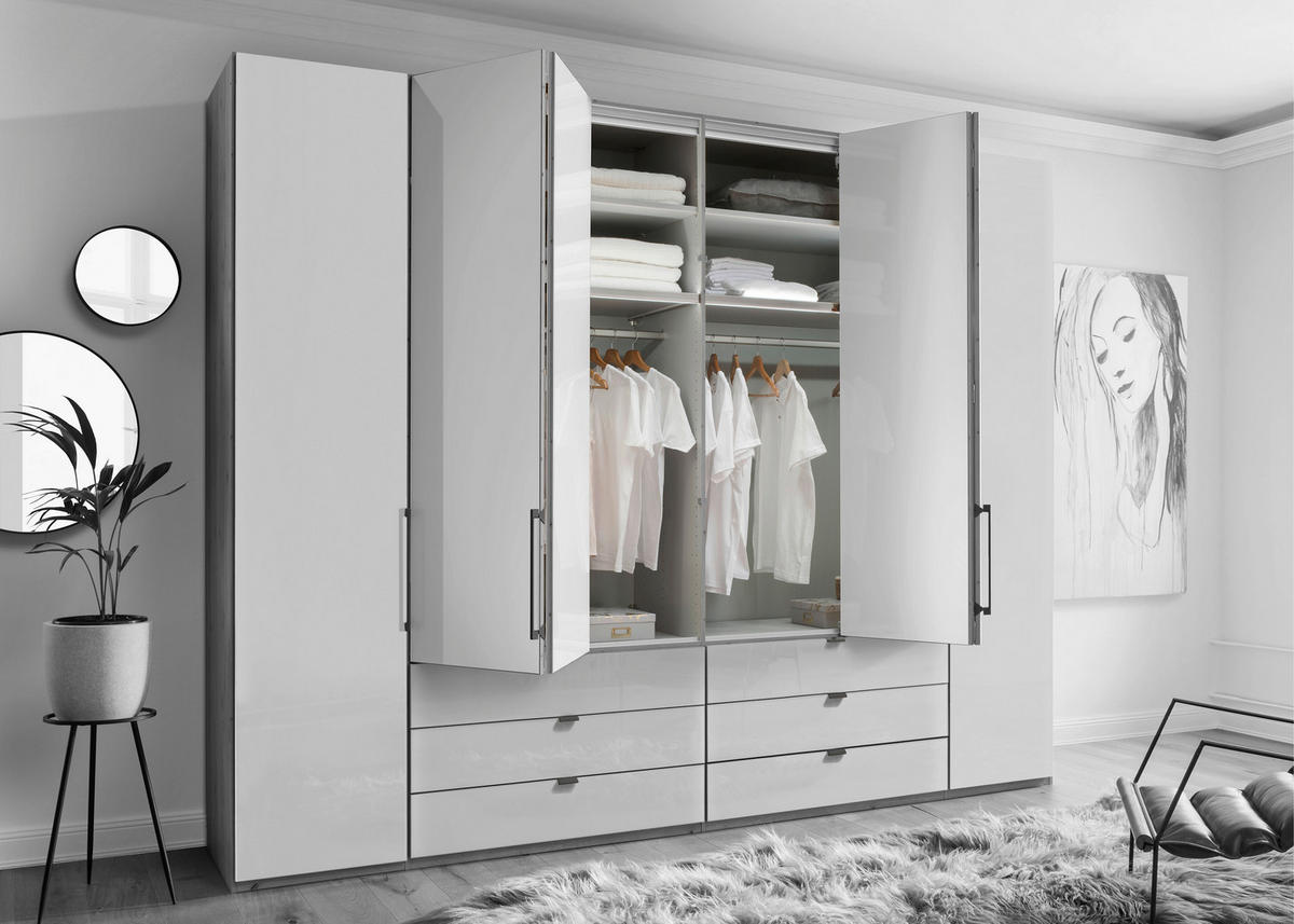 FALTTÜRENSCHRANK in Champagner, Eiche Bianco  - Schieferfarben/Eiche Bianco, Konventionell, Glas/Holzwerkstoff (250/236/58cm) - Dieter Knoll