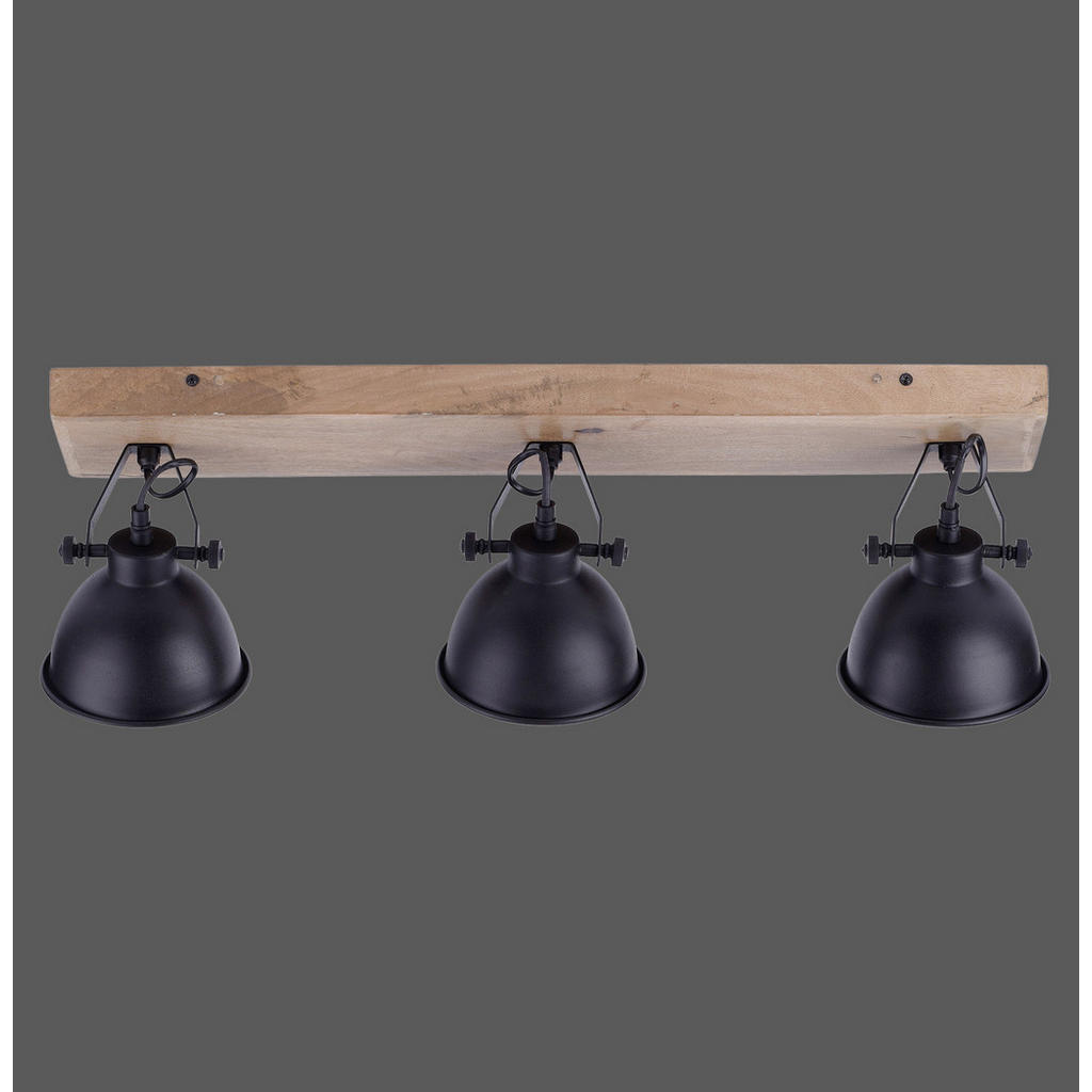 Thumbnail - Xxxl Deckenleuchte Samia, Schwarz, Metall, Holz, Mangoholz, Uni,Uni, länglich,länglich, 15x22.5x74 cm, schwenkbar, Lampe...
