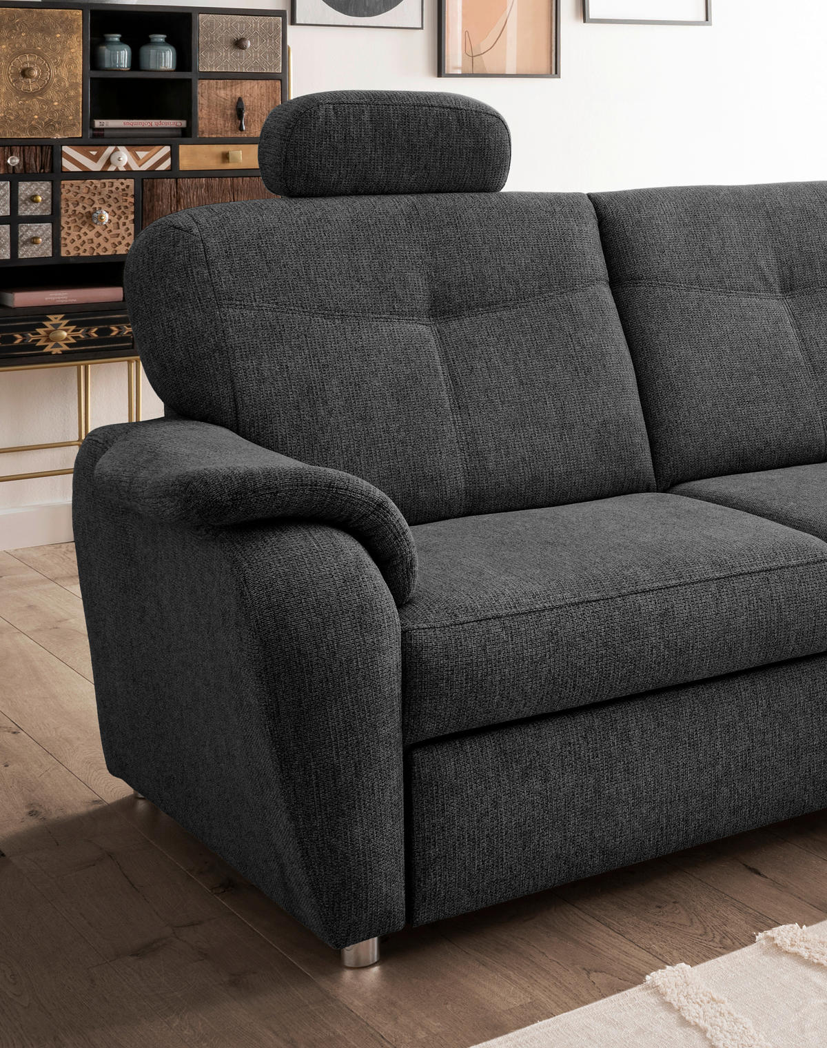 ECKSCHLAFSOFA in Chenille Anthrazit  - Chromfarben/Anthrazit, Modern, Kunststoff/Textil (264/180cm) - Livetastic