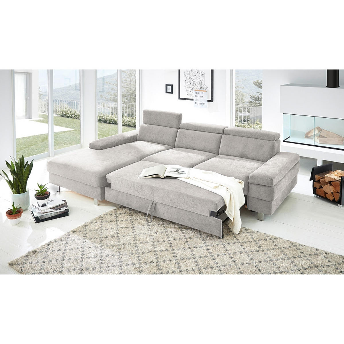 ECKSOFA in Webstoff Silberfarben  - Silberfarben, Konventionell, Textil/Metall (260/82/182cm) - Trendmanufaktur