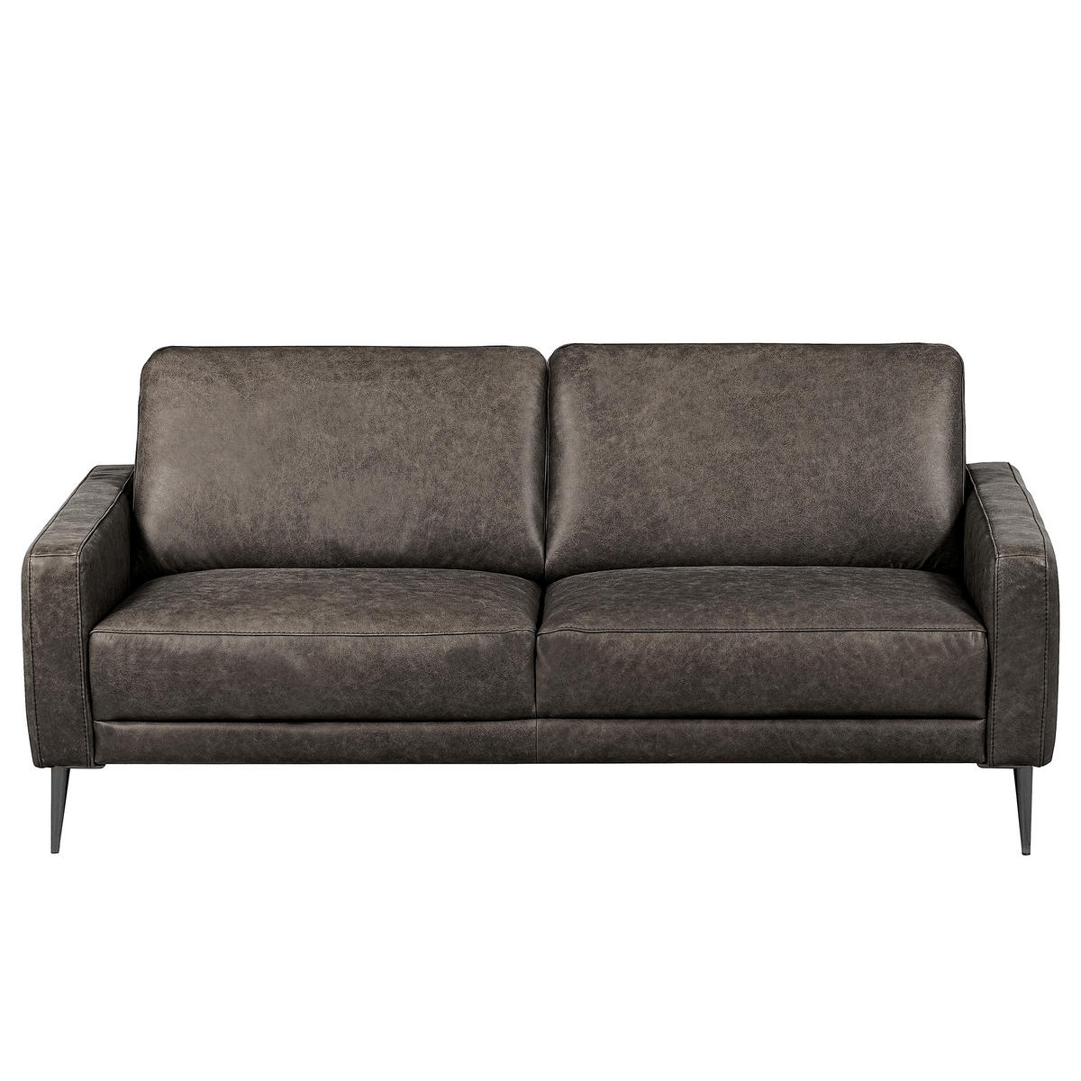 2-SITZER-SOFA SPRING in Lederlook Echtleder Dunkelgrau  - Dunkelgrau/Schwarzchrom, Design, Leder/Textil (157/85/92cm) - Livetastic