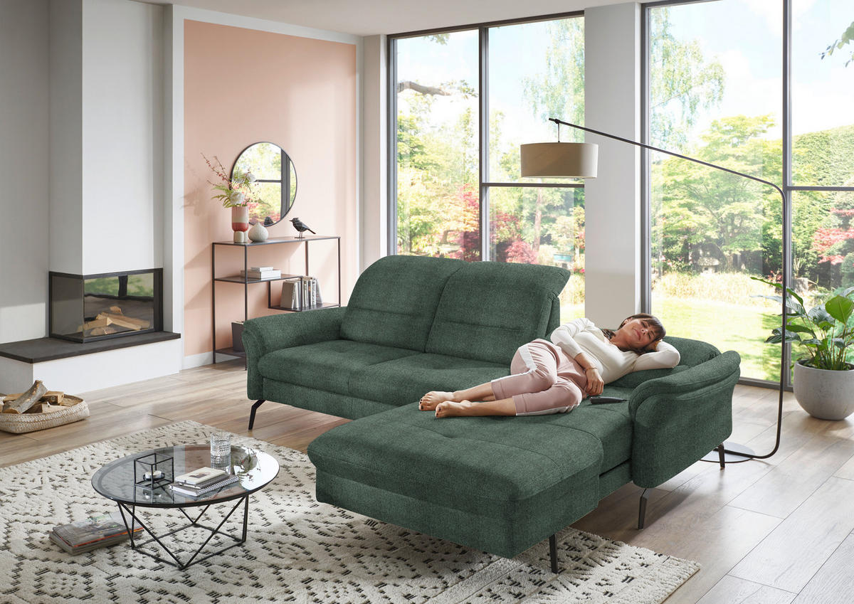 ECKSOFA in Flachgewebe Dunkelgrün  - Dunkelgrün/Schwarz, Konventionell, Textil/Metall (260/181cm) - Beldomo Speed