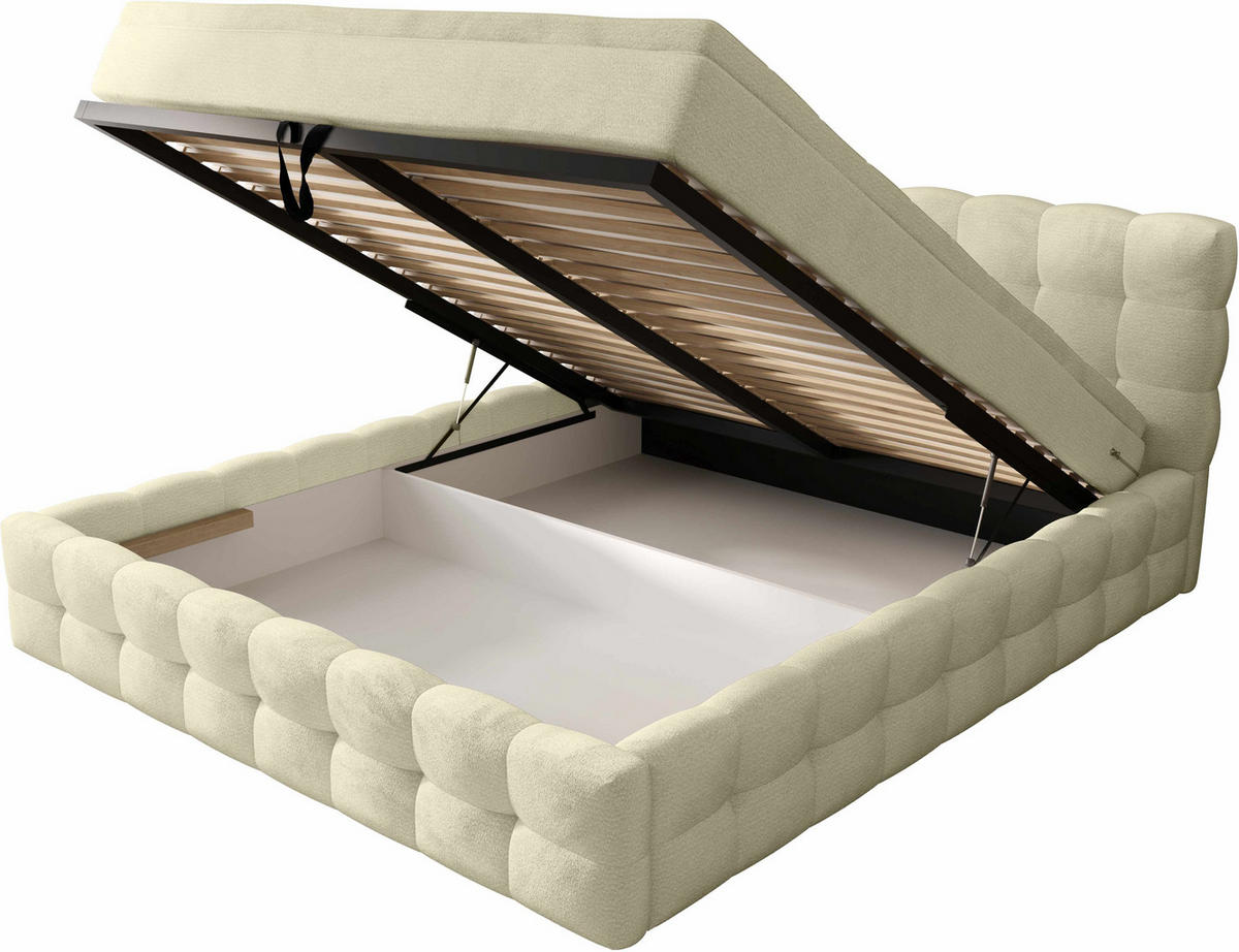 POLSTERBETT 140/200 cm,  in Beige, Matratze, gepolstertes Kopfteil, Lattenrost, Bettkasten, Topper, H3 + H3 = fest  - Beige/Schwarz, MODERN, Holz/Kunststoff (140/200cm) - Chameo