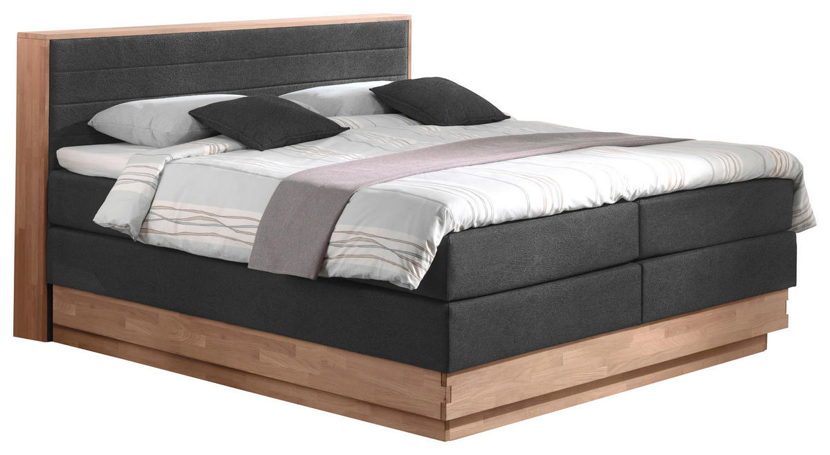 BOXSPRINGBETT 160/200 cm,  in Anthrazit, Eichefarben, Matratze, gepolstertes Kopfteil, Bettkasten, Topper, H2 + H2 = mittel  - Eichefarben/Anthrazit, MODERN, Holz/Kunststoff (160/200cm) - MID.YOU