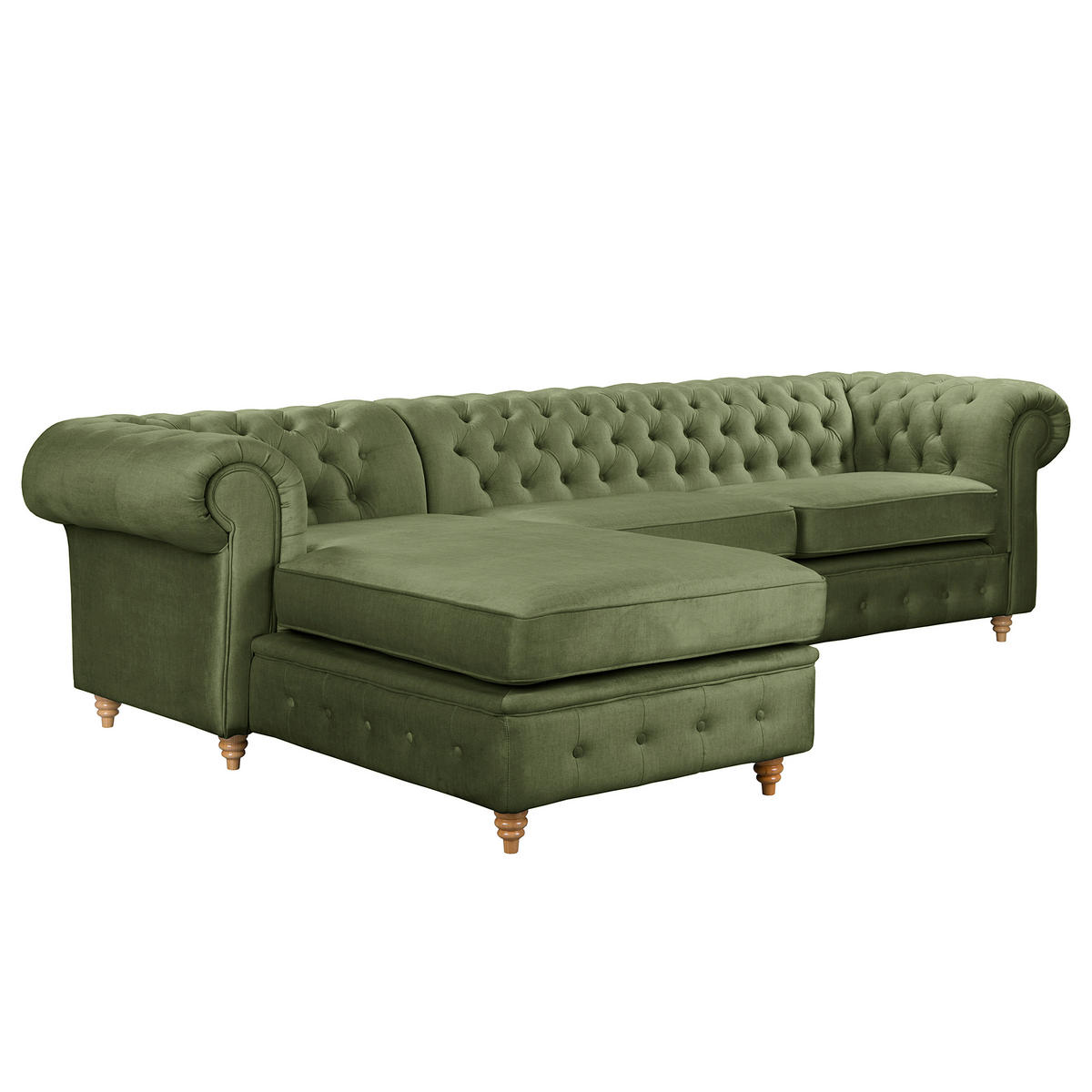 ECKSOFA Mikrofaser Dunkelgrün  - Dunkelgrün/Braun, Design, Holz/Textil (182/284cm) - P & B