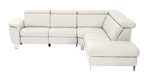 ECKSOFA in Echtleder Weiss  - Weiss/Alufarben, Design, Leder/Metall (271/239cm) - Cantus