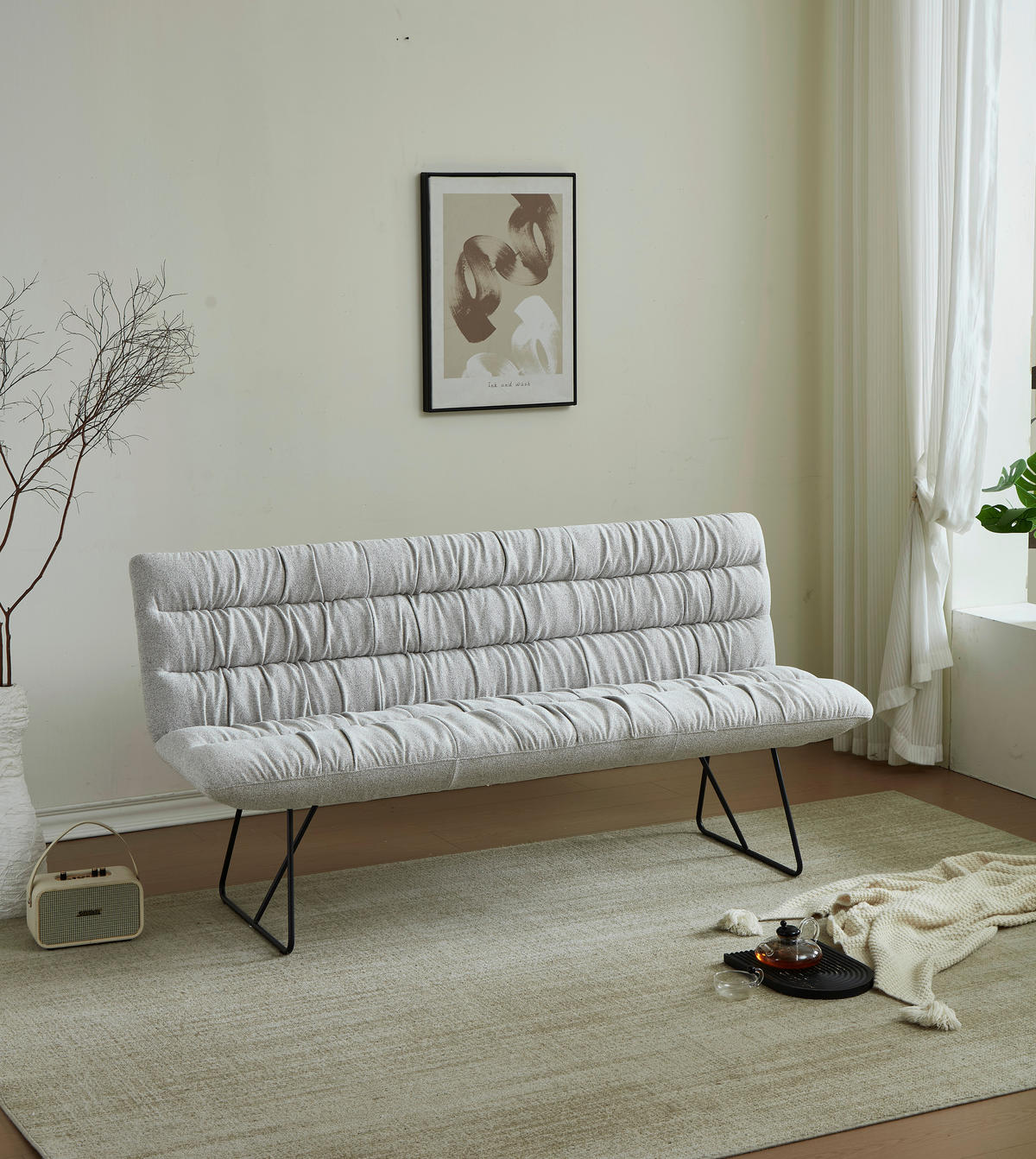 SITZBANK 182/88/66 cm Leinenoptik Schwarz, Hellgrau  - Hellgrau/Schwarz, Design, Textil/Metall (182/88/66cm) - Dieter Knoll