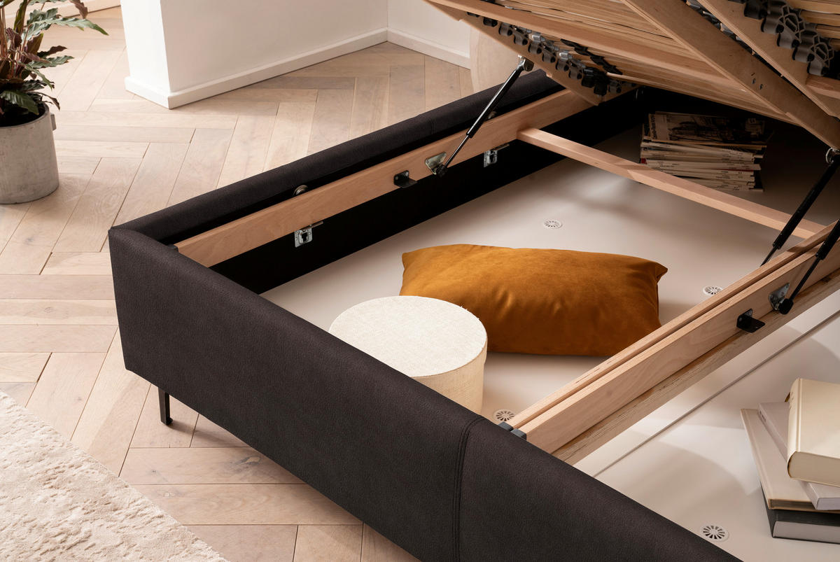 POLSTERBETT 160/200 cm  in Mokka  - Schwarz/Mokka, Konventionell, Leder/Holz (160/200cm) - Novel