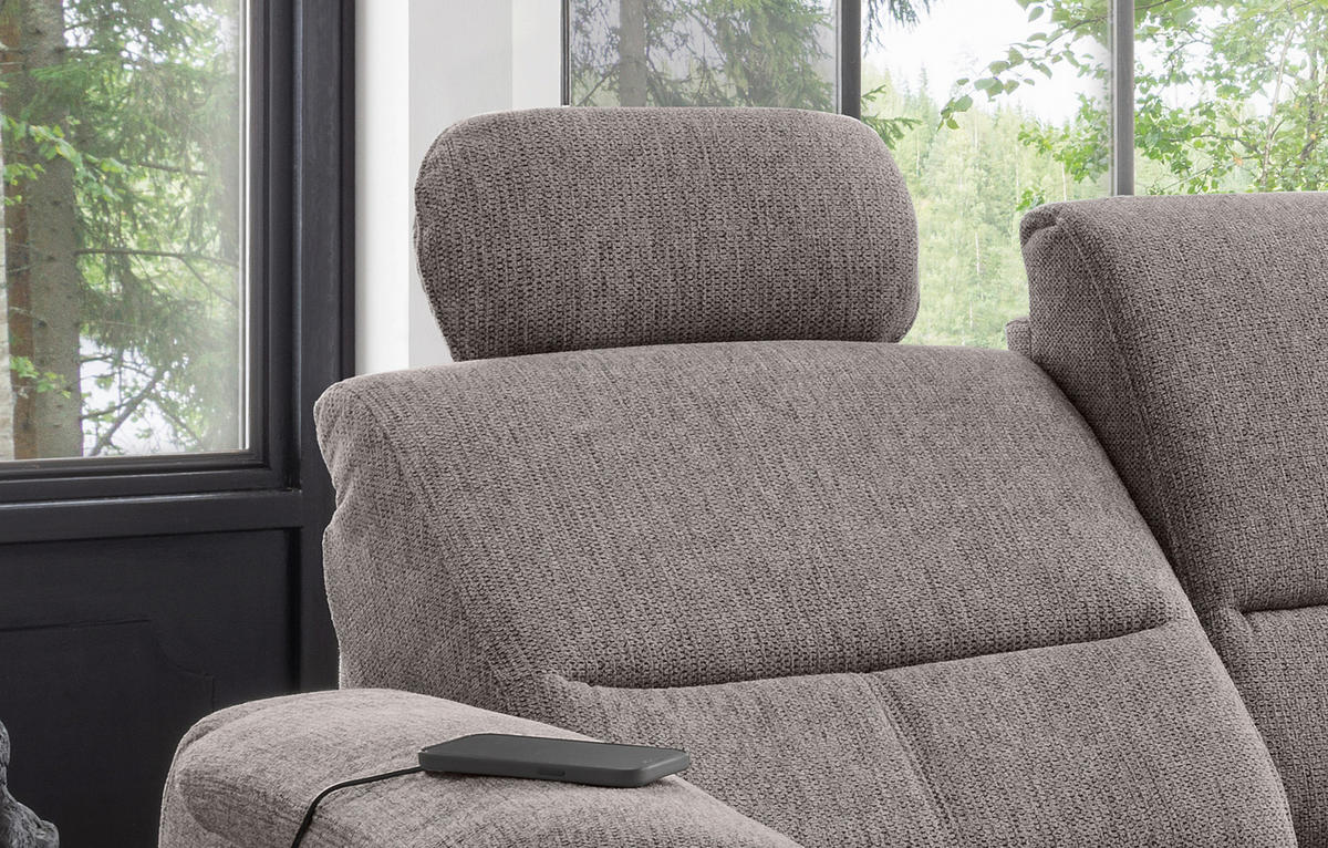 ECKSOFA in Chenille Graubraun  - Chromfarben/Graubraun, Modern, Textil/Metall (231/165cm) - Livetastic