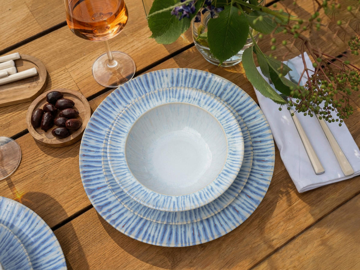 TAFELSERVICE Rondo Summertime 12-teilig  - Weiss/Hellblau, Design, Keramik - Creatable