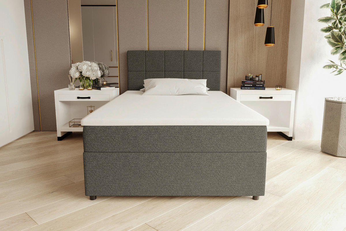 BOXBETT 120/200 cm,  in Anthrazit, Matratze, Topper, Bettschublade, H3 = fest  - Anthrazit/Schwarz, KONVENTIONELL, Kunststoff/Textil (120/200cm) - Boxxx