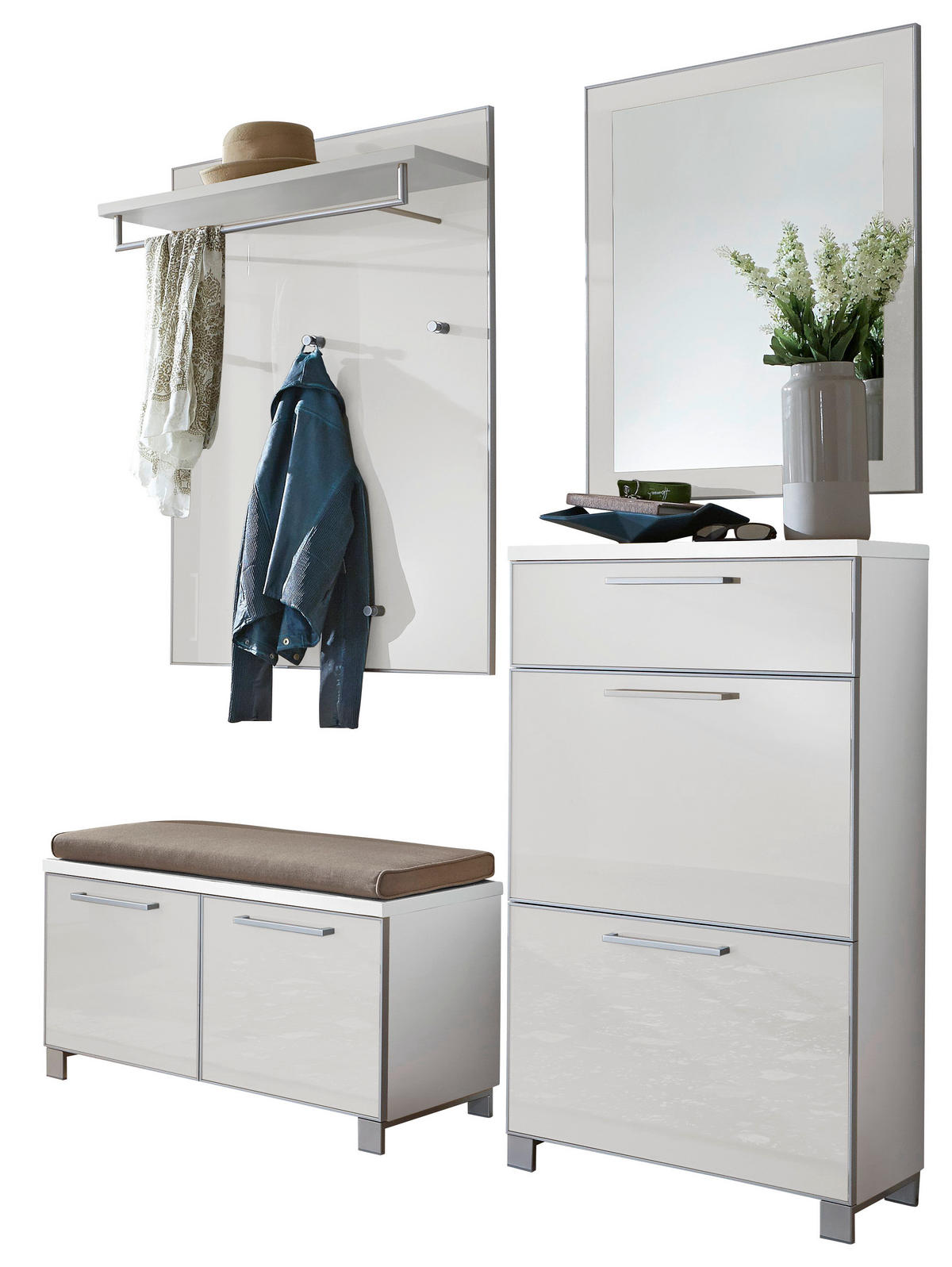 GARDEROBE 5-teilig  in 155/195/40 cm  - Weiss, Design, Glas/Holzwerkstoff (155/195/40cm)