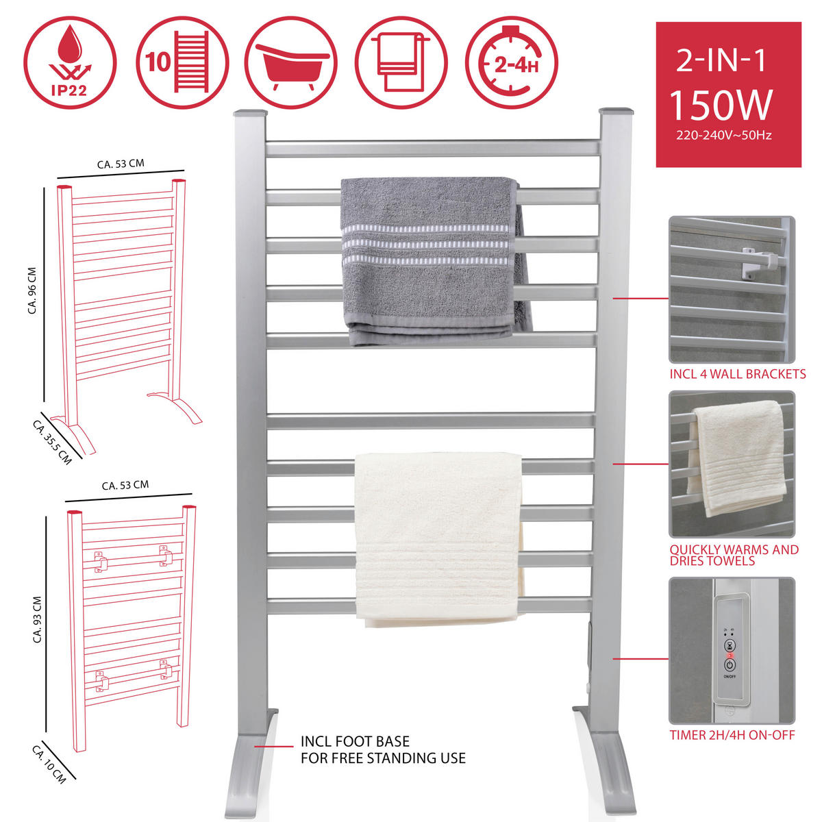 HANDTUCHTROCKNER Hellgrau  - Hellgrau, Basics, Metall (54/4,5/94cm) - Dirt Devil