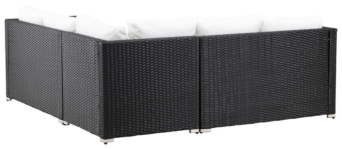 LOUNGEGARNITUR Stahl  - Schwarz/Weiß, KONVENTIONELL, Glas/Kunststoff (59/180/64cm) - Gardenson