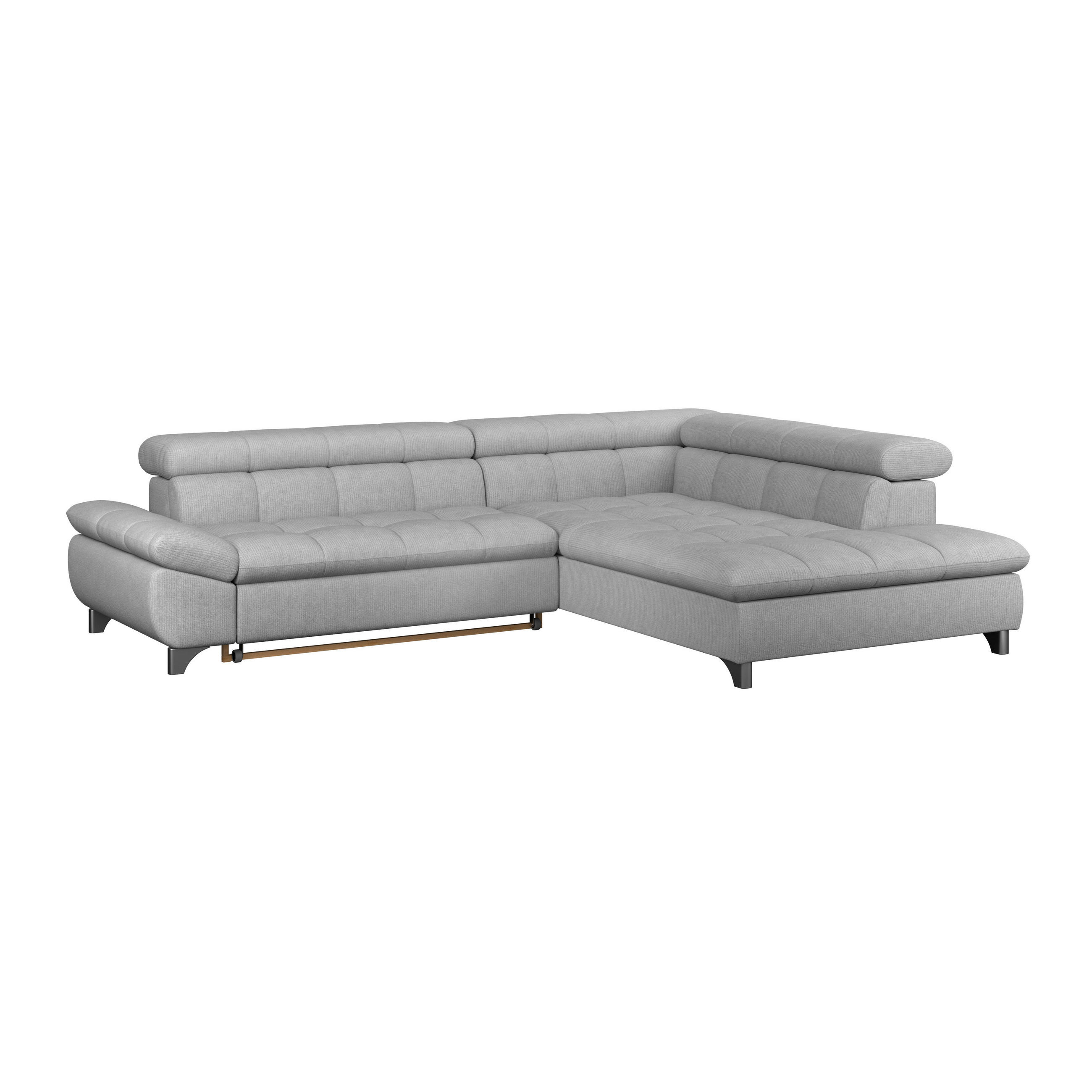 ECKSOFA Hellgrau Chenille Schlaffunktion, Kopfteilverstellung  - Chromfarben/Hellgrau, KONVENTIONELL, Textil/Metall (312/234cm) - Livetastic