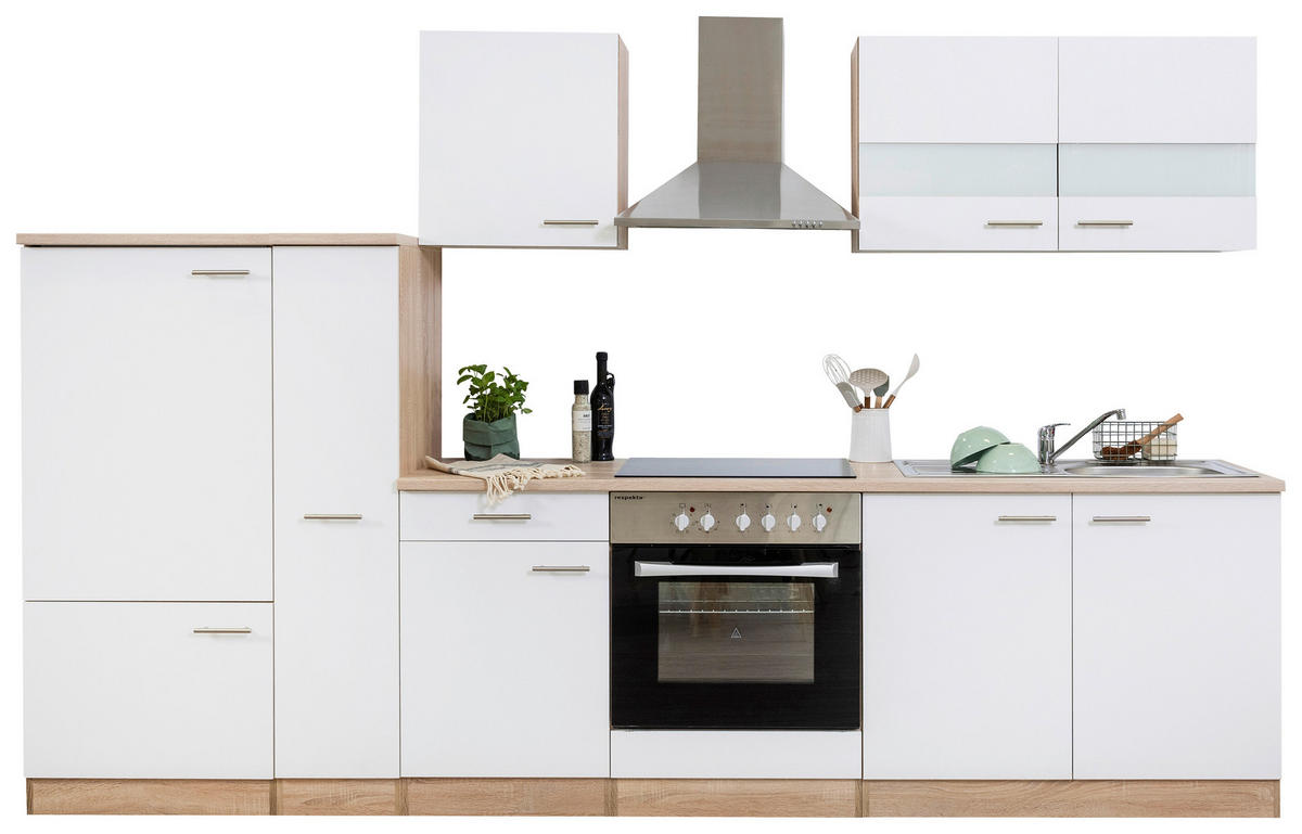 MODULKÖK UTAN VITVAROR 300 cm   i vit, ekfärgad  - stålfärgad/vit, Basics, metall/trämaterial (300cm) - Respekta