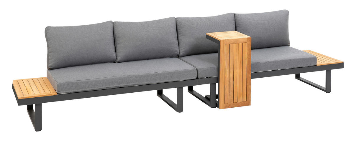LOUNGEGARNITUR   253/70/175 cm Teakholz Aluminium  - Anthrazit/Grau, Basics, Holz/Textil (253/70/175cm) - Gardenson