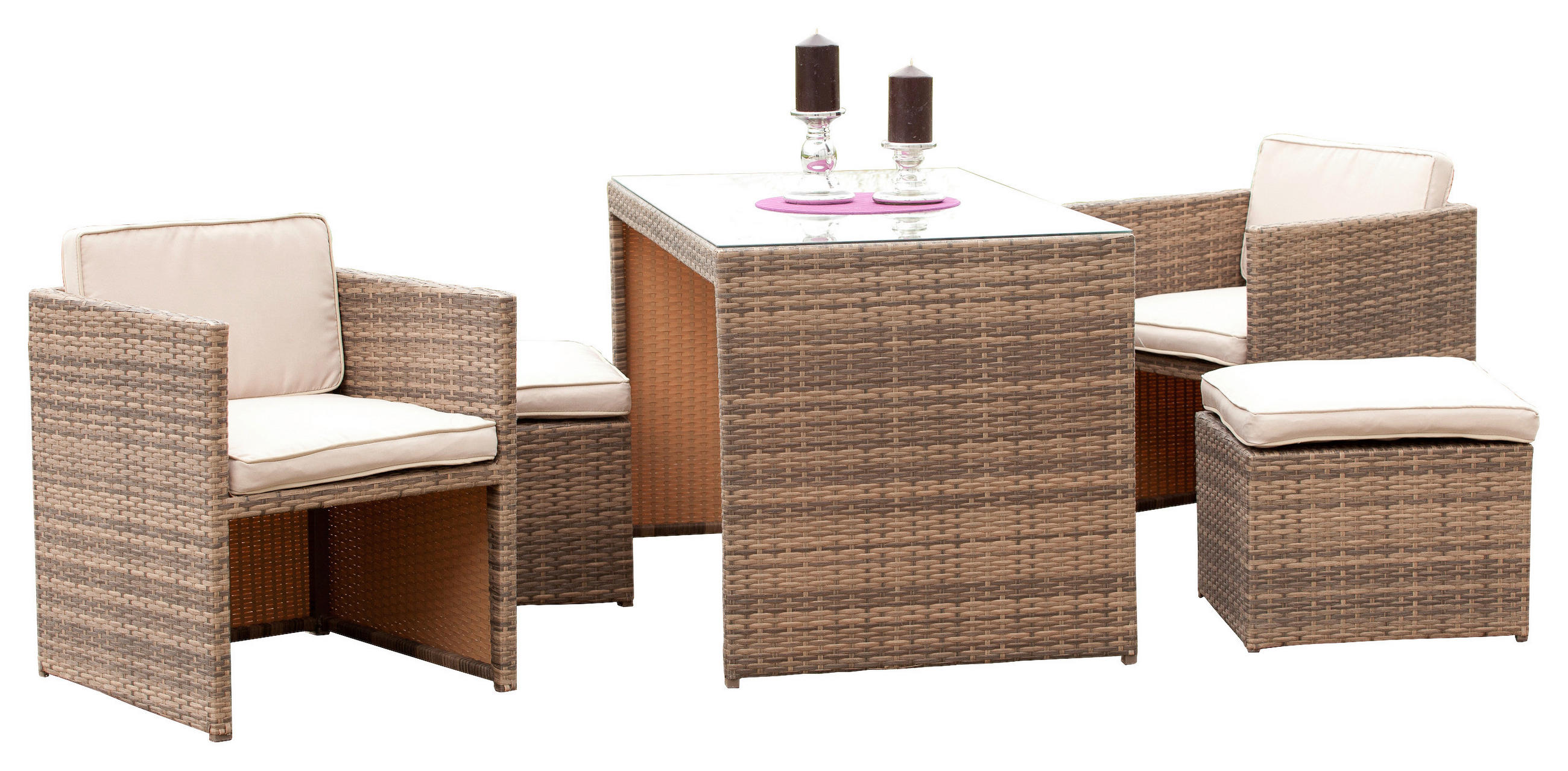 GARTENSET Stahl  - Beige/Naturfarben, MODERN, Glas/Kunststoff - Gardenson