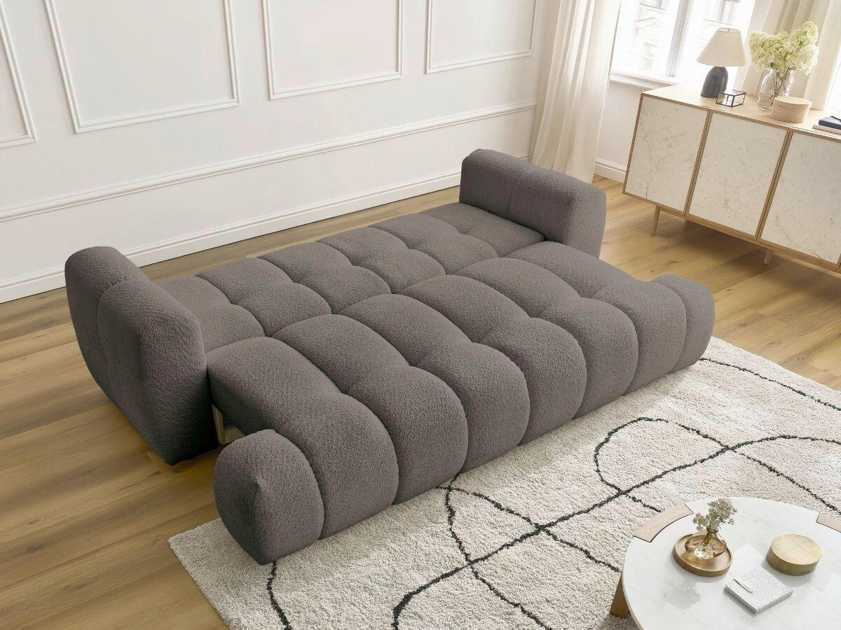 SCHLAFSOFA FUJI Bouclé Taupe  inkl.  - Taupe/Schwarz, MODERN, Kunststoff/Textil (251/113/88cm)