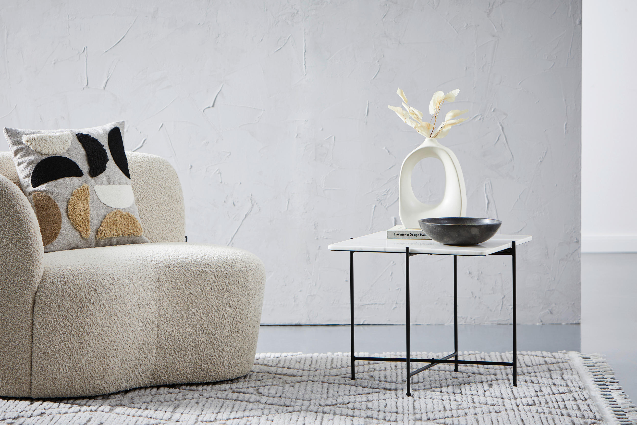 KONFERENČNÍ STOLEK, černá, bílá, kov, kámen, 50/50/45 cm - bílá/černá, Design, kov/kámen (50/50/45cm) - Livetastic