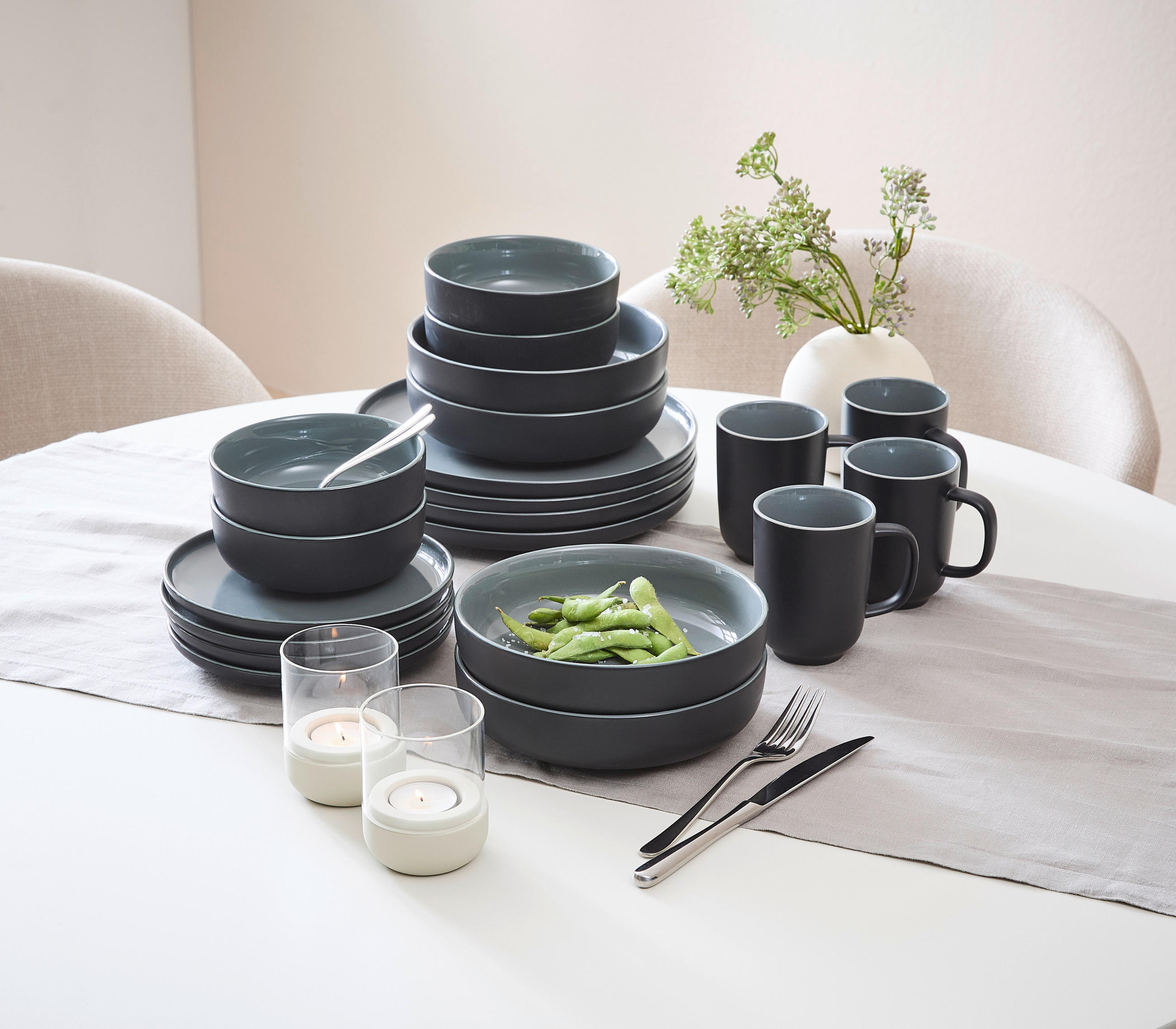 KOMBINOVANÁ SOUPRAVA, 20dílné, porcelán - černá, Basics, keramika - Ritzenhoff Breker