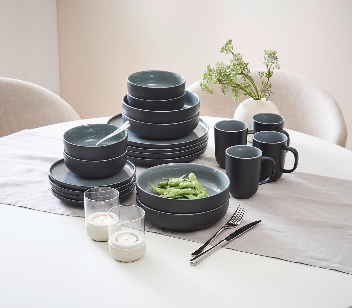 KOMBINOVANÁ SOUPRAVA, 20dílné, porcelán - černá, Basics, keramika - Ritzenhoff Breker