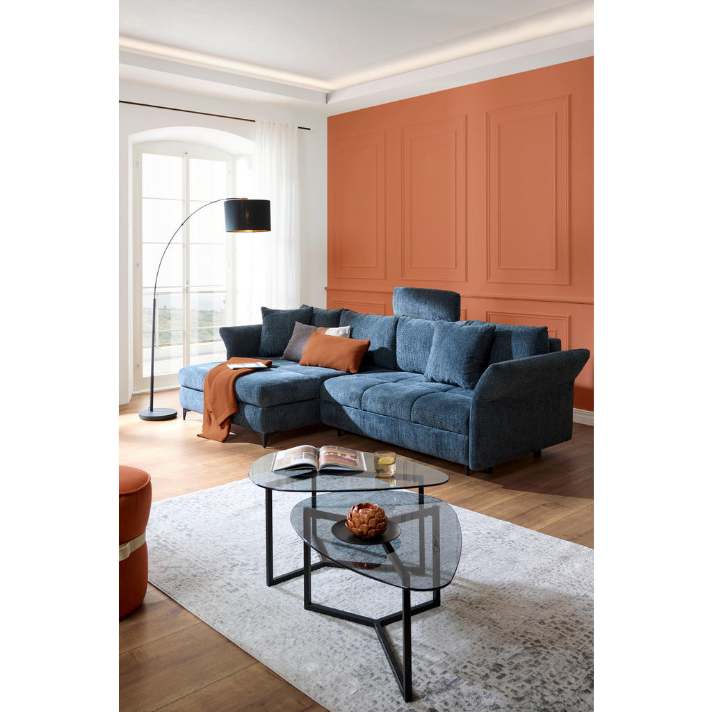 Thumbnail - Hom`in Ecksofa, Blau, Textil, 2-3-Sitzer, Füllung: Silikon, Schaumstoffflocken,Silikon, Schaumstoffflocken, Ottomane rec...