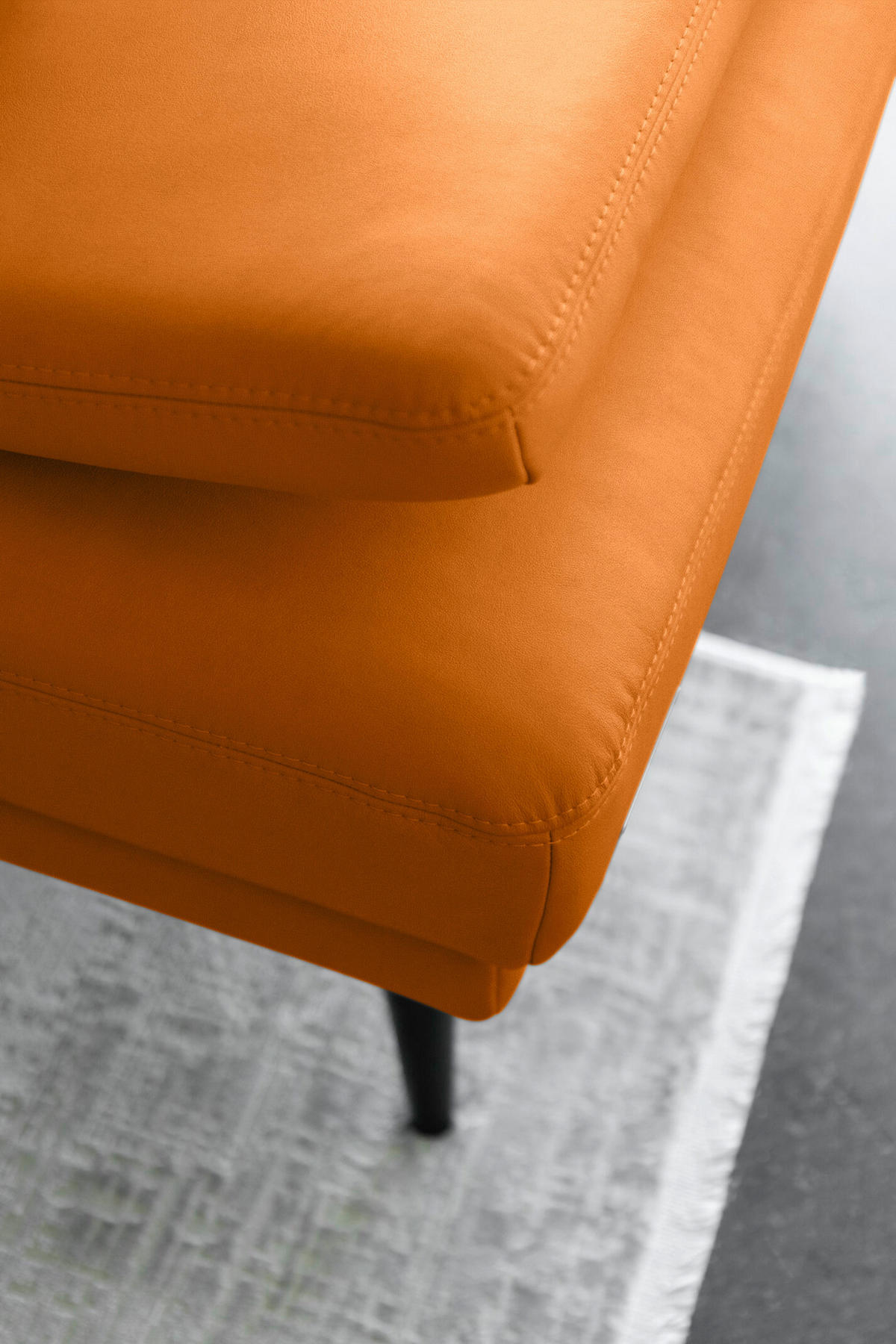 ECKSOFA Echtleder Orange  - Schwarz/Orange, Konventionell, Leder/Metall (301/180cm) - Joop!