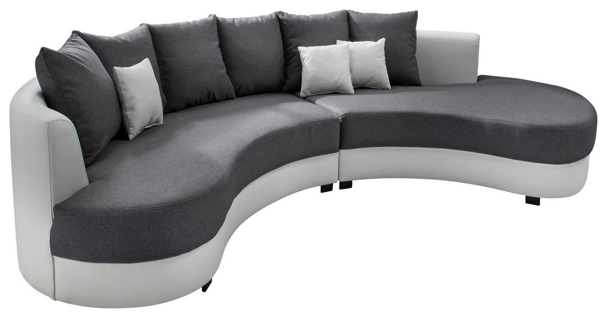 WOHNLANDSCHAFT Weiß, Grau Flachgewebe  - Schwarz/Weiß, Design, Kunststoff/Textil (306/74/183cm) - Carryhome