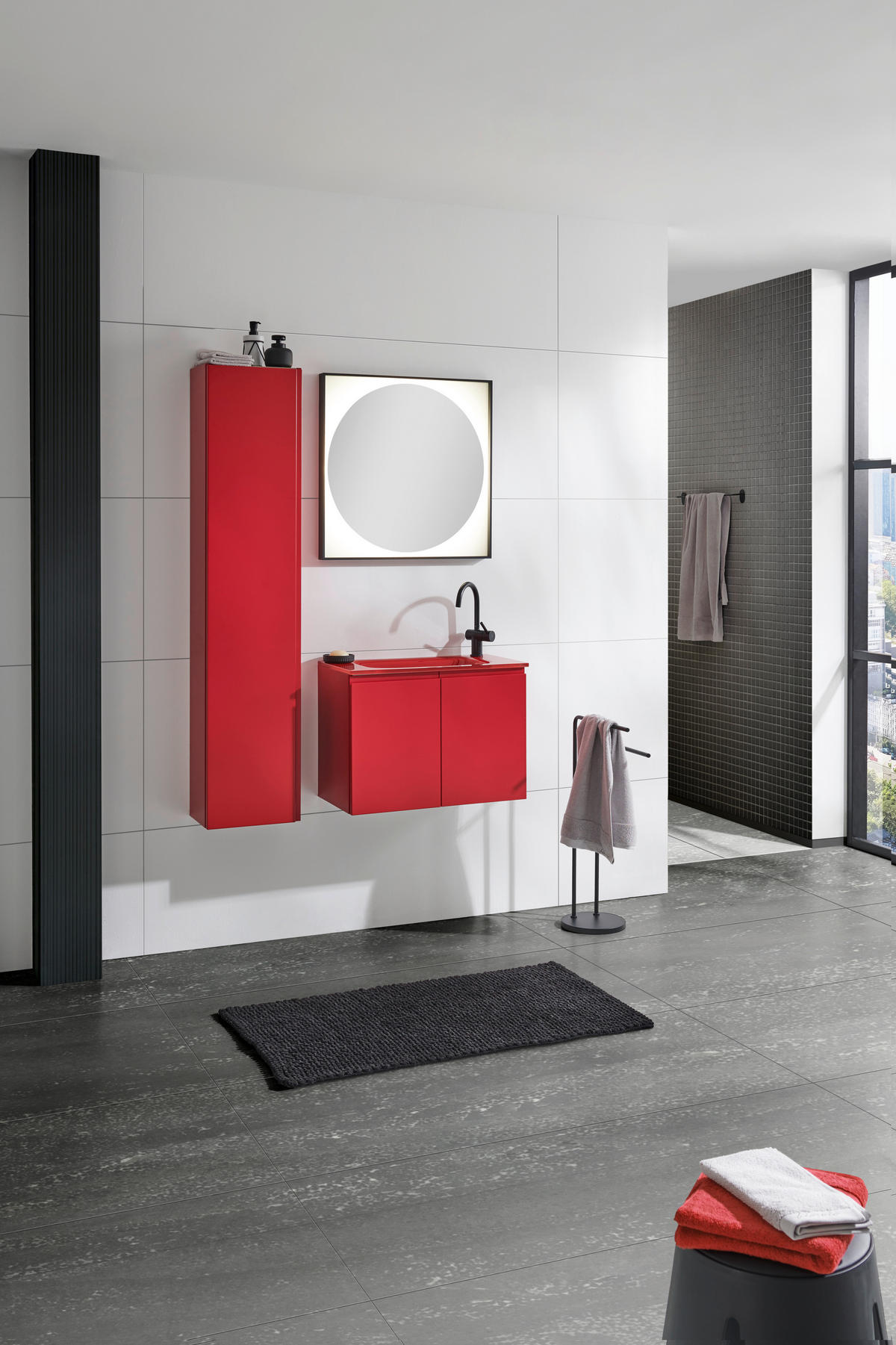 BADEZIMMER  in 70 cm  - Rot, Design, Glas/Holzwerkstoff (70cm) - Dieter Knoll