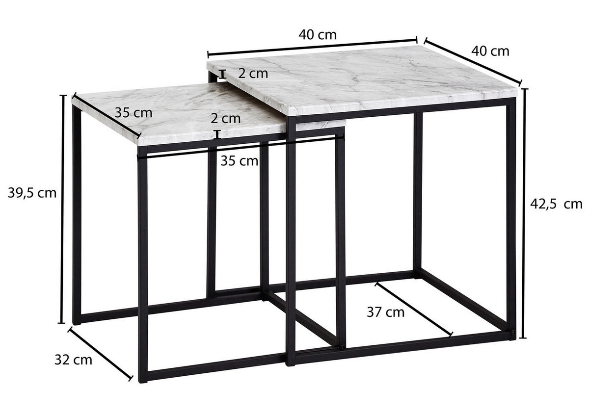 SADA ODKLÁDACÍCH STOLKŮ, černá, bílá - bílá/černá, Design, kov/kompozitní dřevo (40/40/42,5cm) - MID.YOU