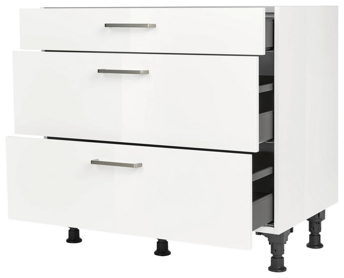 SCHUBKASTENUNTERSCHRANK 90/87/56 cm  in Weiß Hochglanz  - Edelstahlfarben/Weiß Hochglanz, MODERN, Holzwerkstoff/Metall (90/87/56cm) - Nobilia