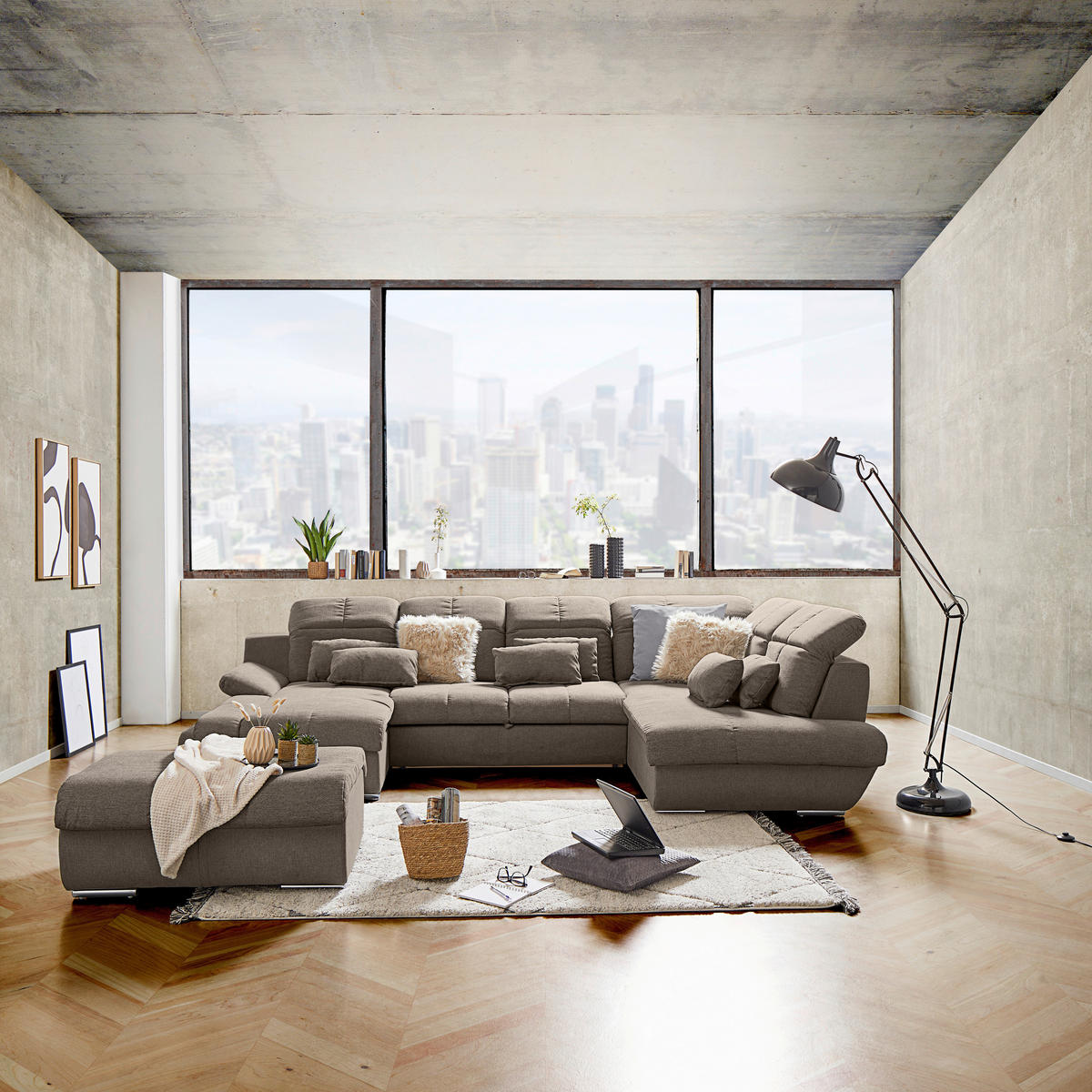 WOHNLANDSCHAFT in Mikrofaser Dunkelbraun  - Chromfarben/Dunkelgrau, Modern, Textil/Metall (184/345/228cm) - MID.YOU