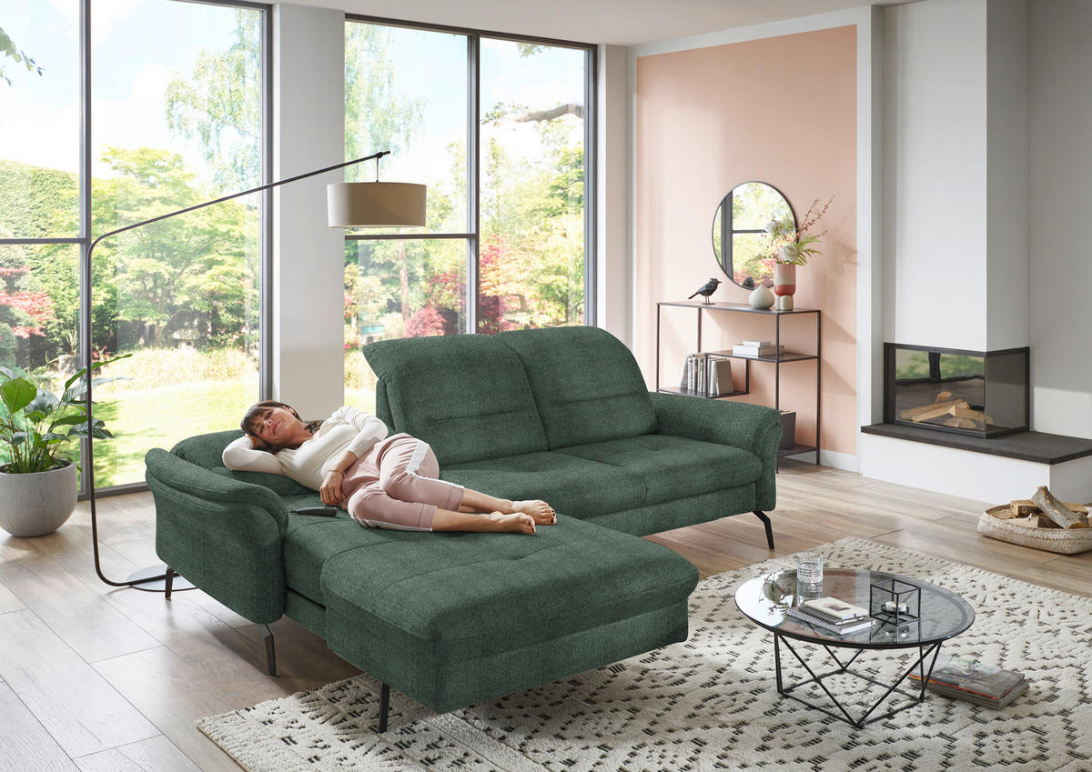 ECKSOFA in Flachgewebe Dunkelgrün  - Dunkelgrün/Schwarz, Konventionell, Textil/Metall (181/260cm) - Beldomo Speed