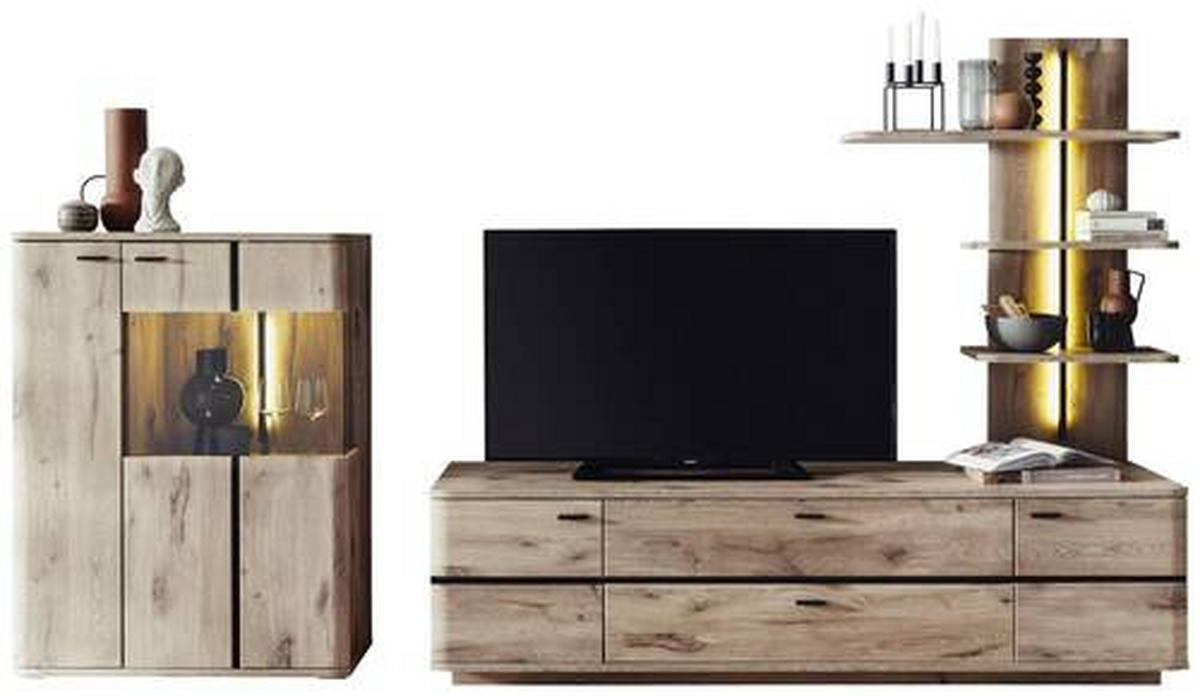 WOHNWAND  in Anthrazit, Eichefarben 300/181/50 cm  - Eichefarben/Anthrazit, Konventionell, Glas/Holzwerkstoff (300/181/50cm) - Cantus