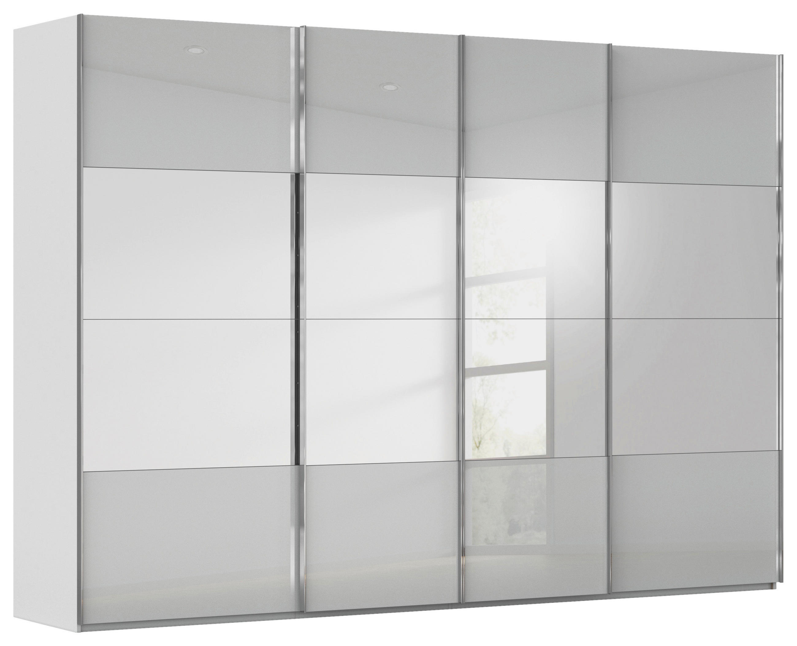 SCHWEBETÜRENSCHRANK 316/235/68 cm 4-türig Seidengrau  - Chromfarben/Seidengrau, Design, Glas/Holzwerkstoff (316/235/68cm) - Novel