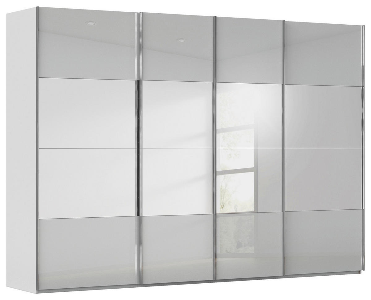 SCHWEBETÜRENSCHRANK 316/235/68 cm 4-türig Seidengrau  - Chromfarben/Seidengrau, Design, Glas/Holzwerkstoff (316/235/68cm) - Novel