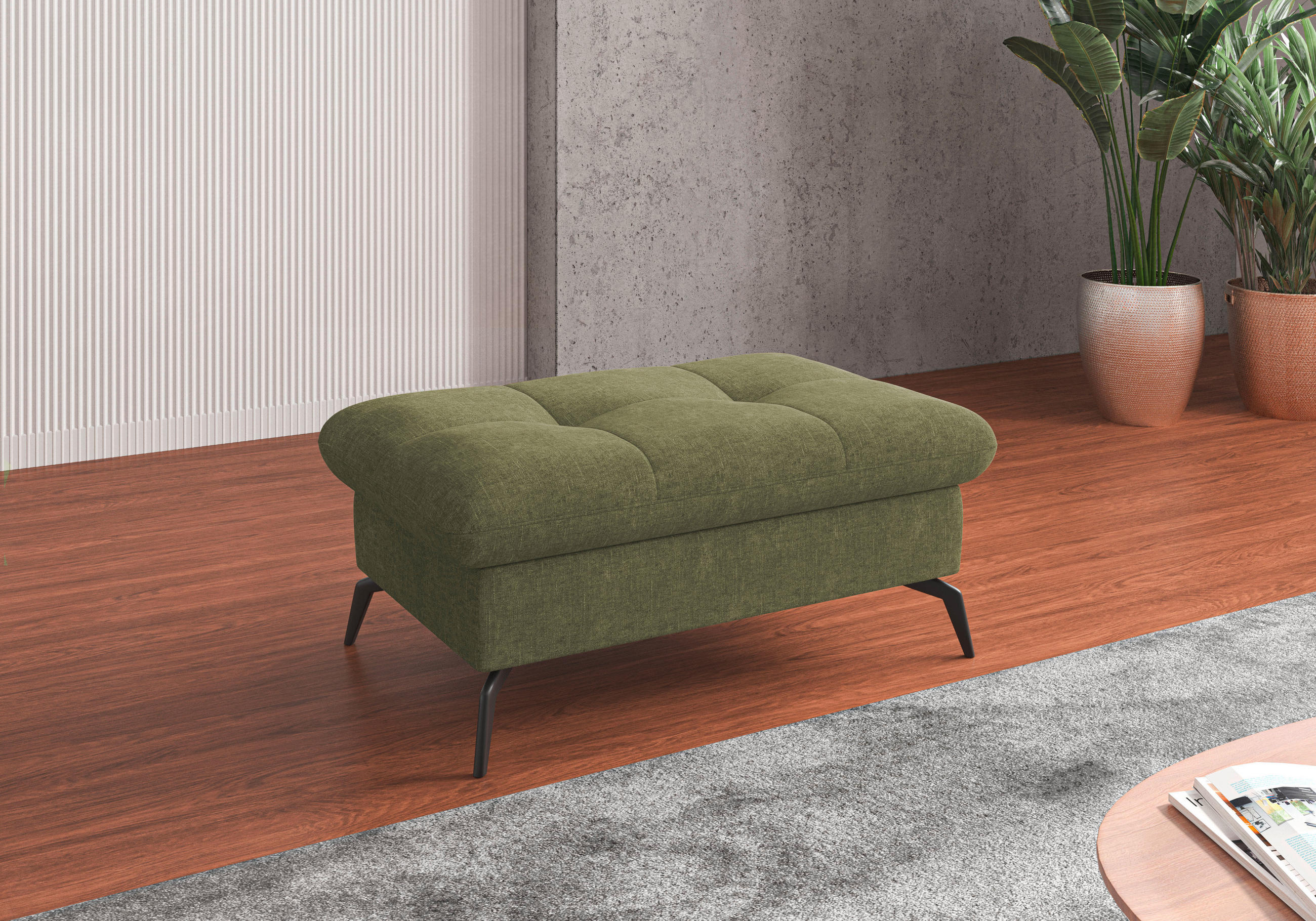 HOCKER Flachgewebe Hellgrün  - Schwarz/Hellgrün, KONVENTIONELL, Textil/Metall (102/47/69cm) - Sit & More
