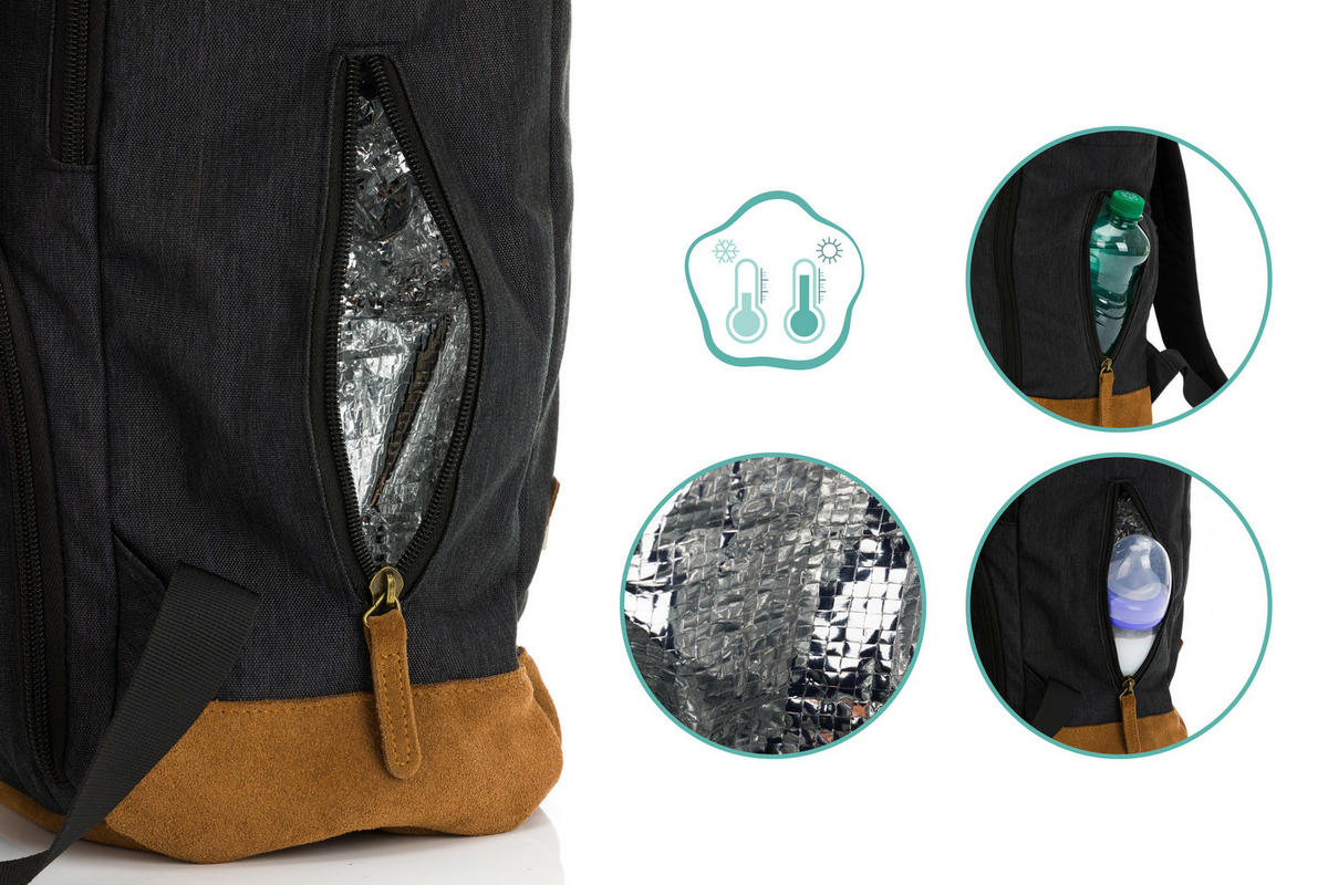 WICKELRUCKSACK Berlin  - Schwarz/Braun, Basics, Leder/Textil (28/16/55cm) - Fillikid